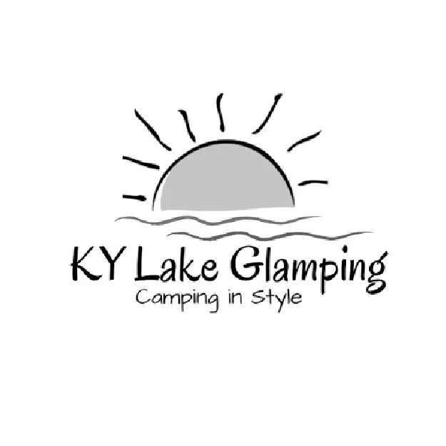 Logo of KY Lake Glamping with a stylized sun setting or rising over water and the tagline 'Camping in Style'