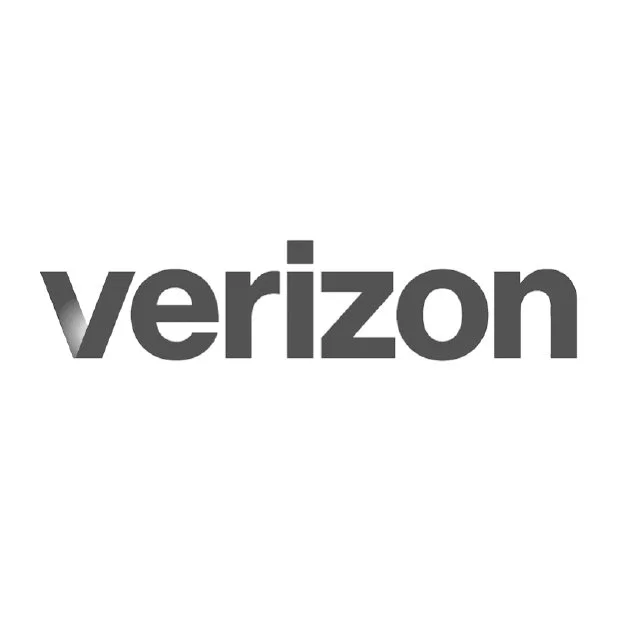 Verizon logo in black and white.