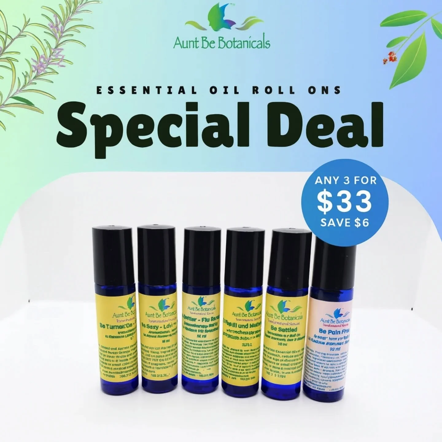 🌿✨ Aromatherapy that goes where you go! ✨🌿

Meet Aunt Be&rsquo;s Essential Oil Roll-Ons &mdash; pure, purposeful blends crafted to calm your nerves, lift your spirit, ease tension, or help you refocus&hellip; all with a simple swipe.

💧 100% pure 