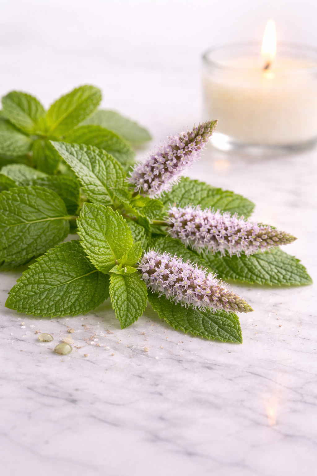 Fresh peppermint sprigs on marble.png