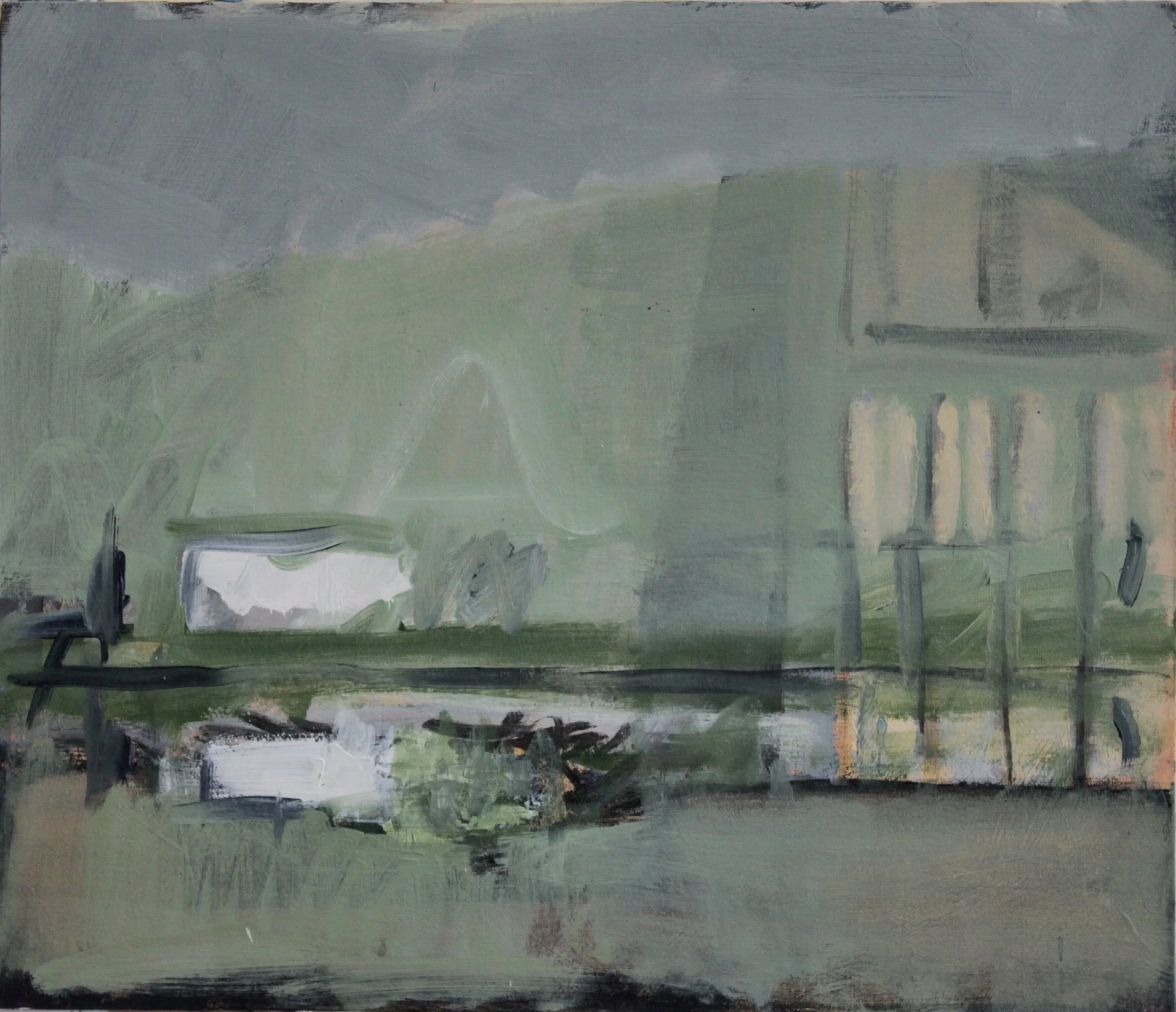 Poulaphouca, acrylic on board, 30 x 35cm, 2026