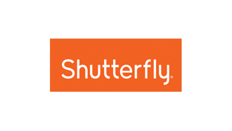 Shutterfly logo on orange background.