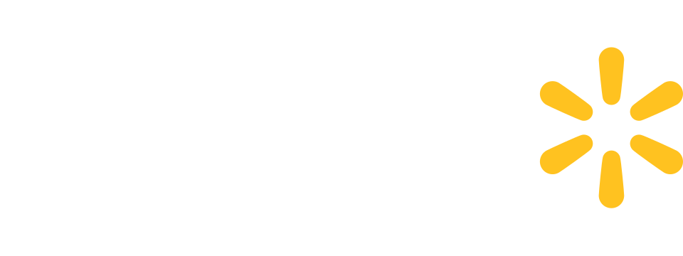 Walmart logo with black background, white text, and yellow asterisk-like symbol.