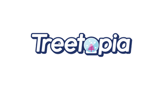 Treetopia logo featuring stylized lettering with a snow globe containing a tree on the letter 'o'.