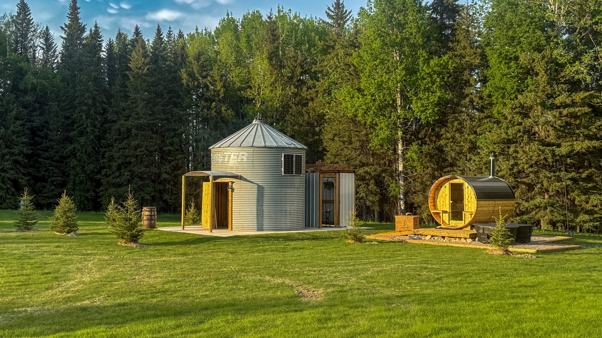 sauna and wash house during sunset