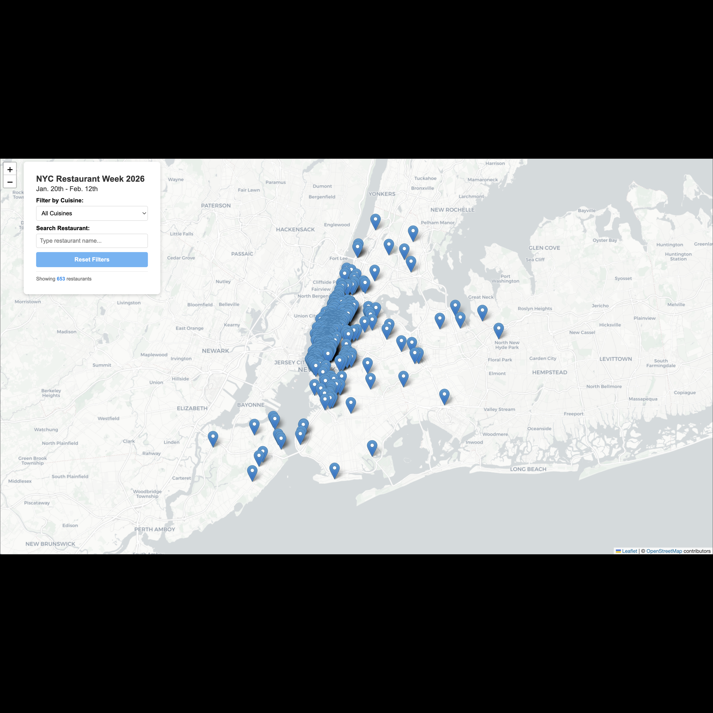 Desktop version of map created using React