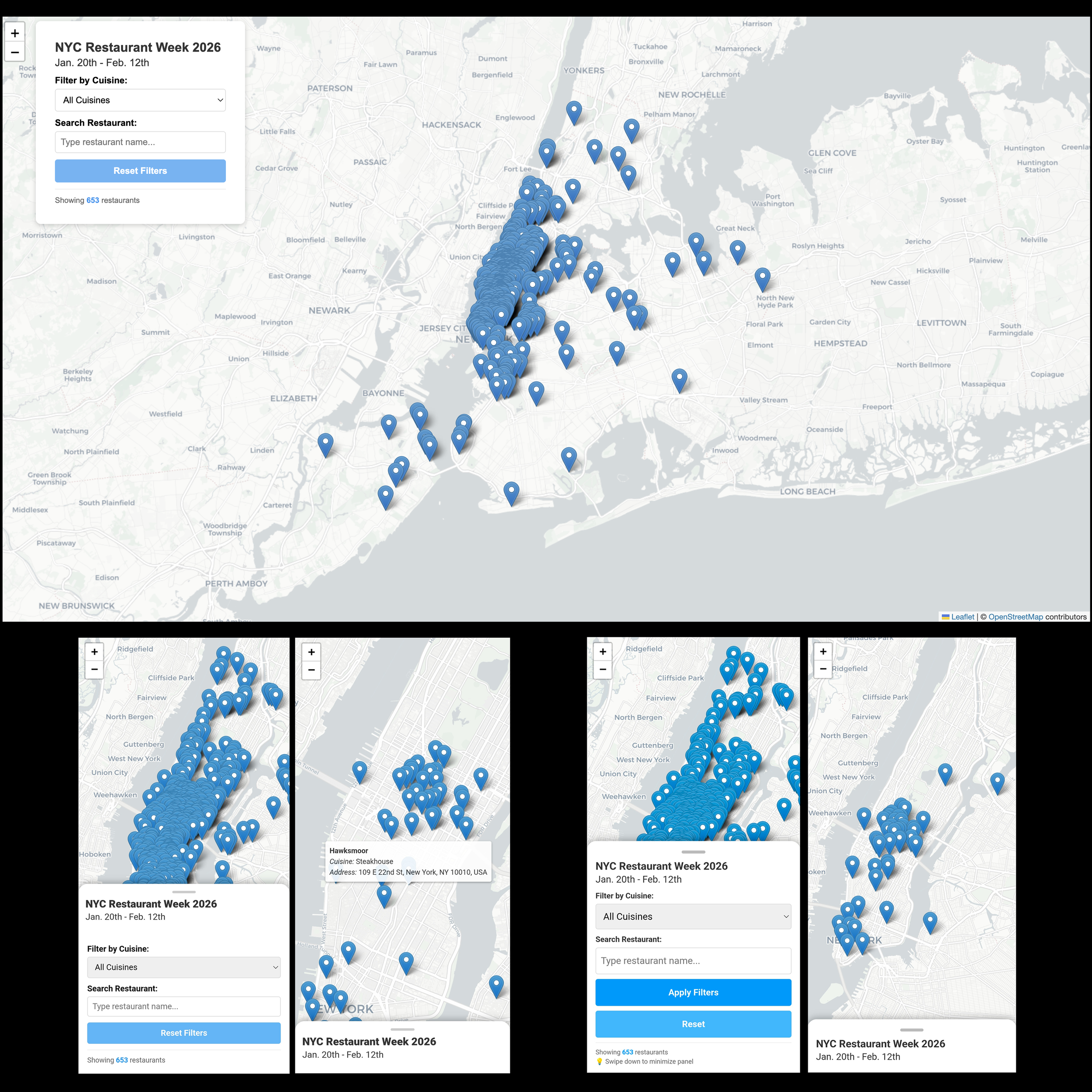 NYC Restaurant Week Map Made w/ Selenium, Places & Geocoding APIs, Folium & React