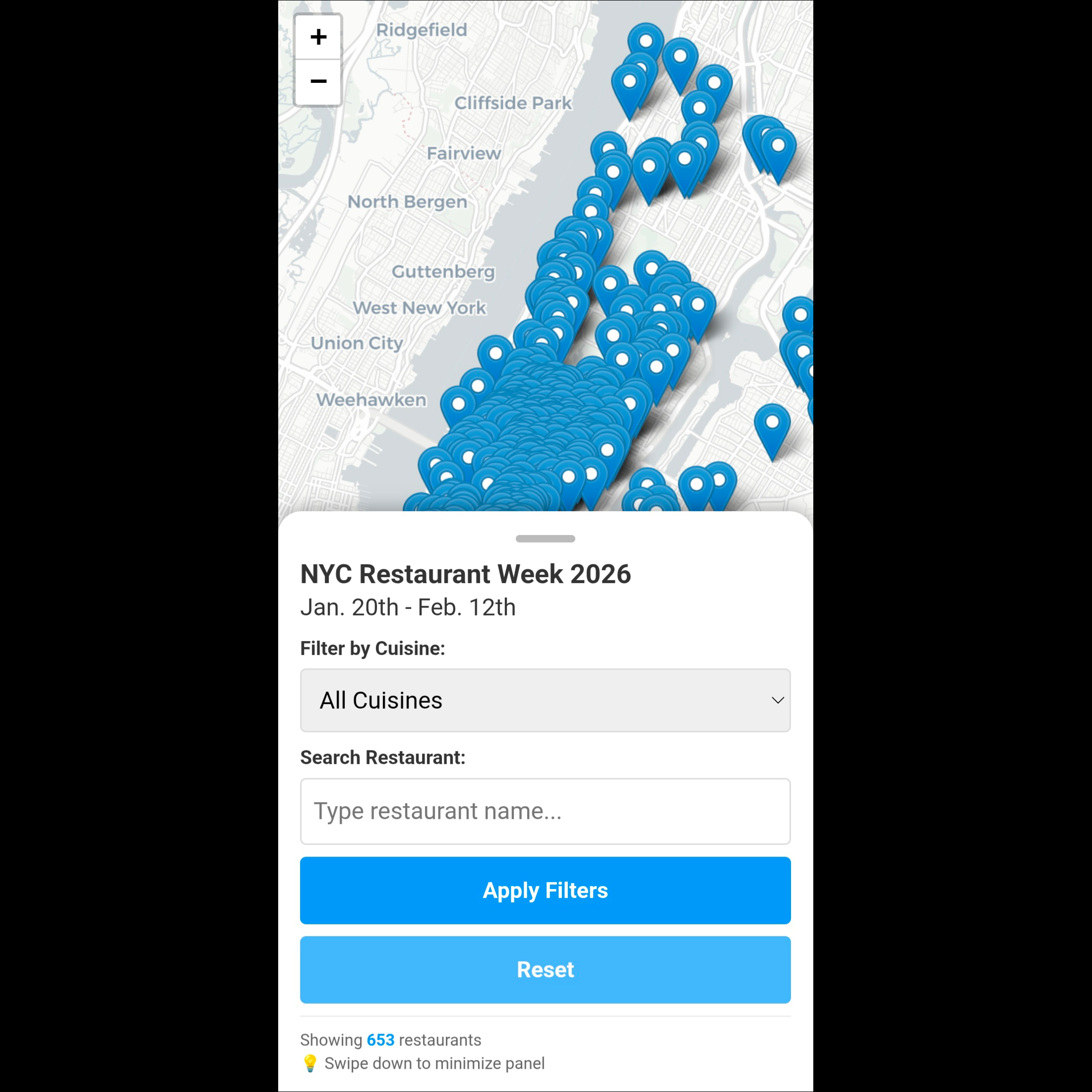 Initial view when you first arrive at the site on mobile