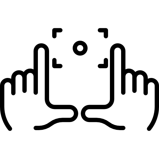 Icon showing two hands forming a frame around a camera's focus point