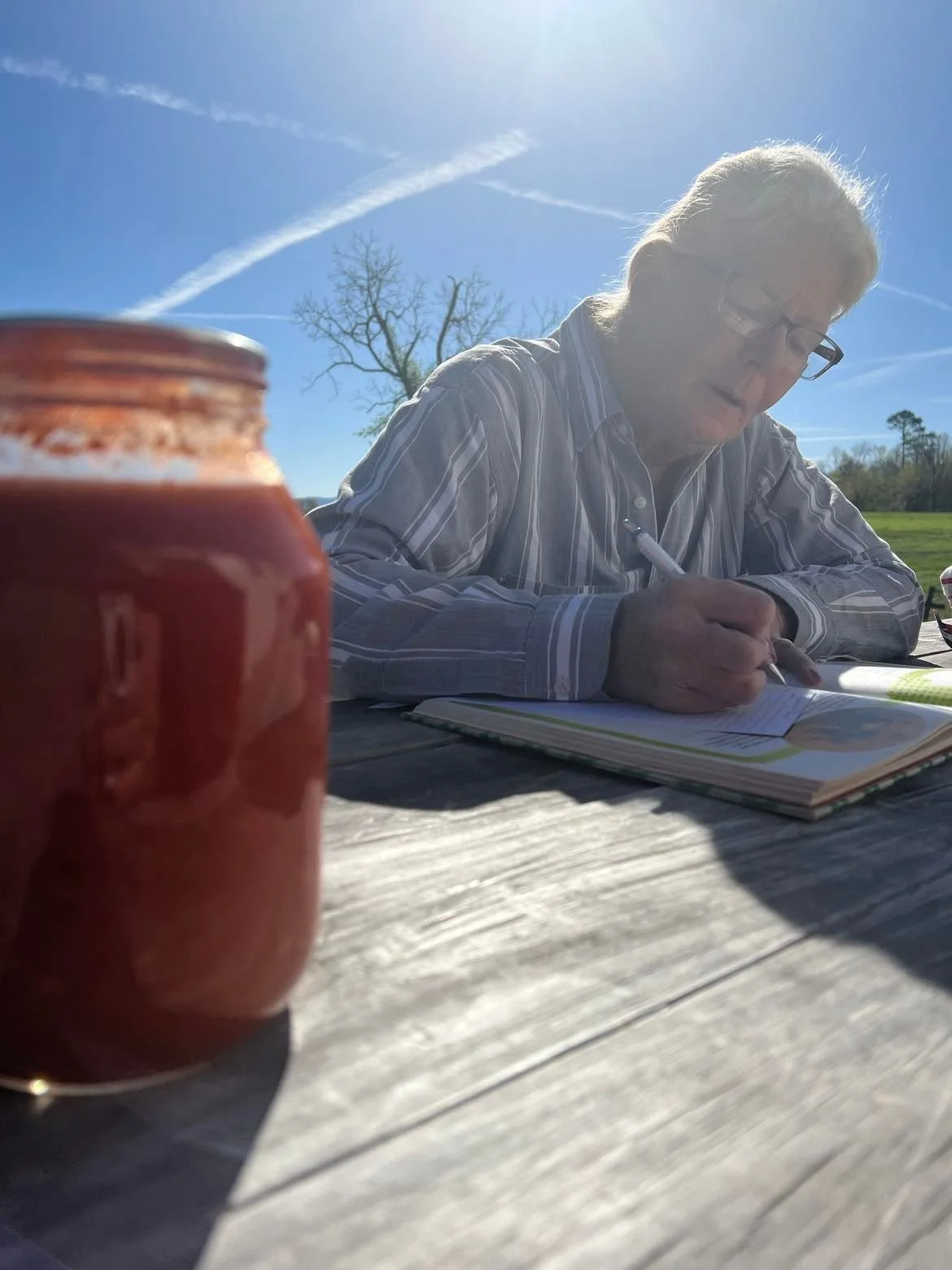 Miss Pati and I shared canning recipes and she left me a delicious jar of home made tomato soup!