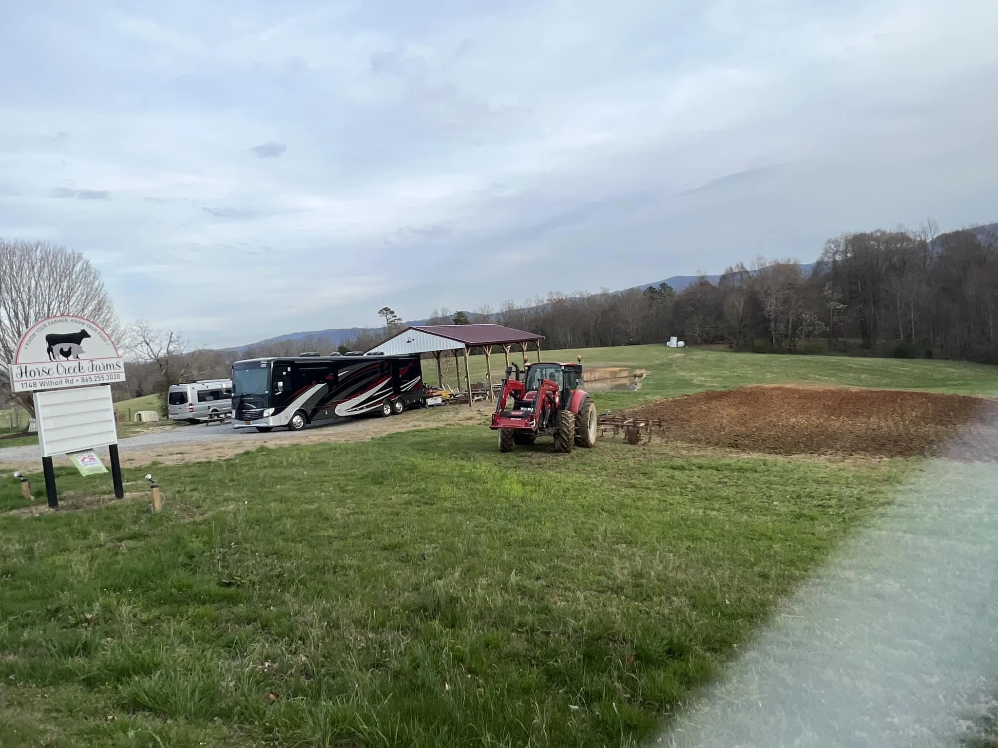 You never know what you will see while you stay on the farm! As we prepare a better place for you, right now we offer the pavilion spot to park for a night or a week if you need it!