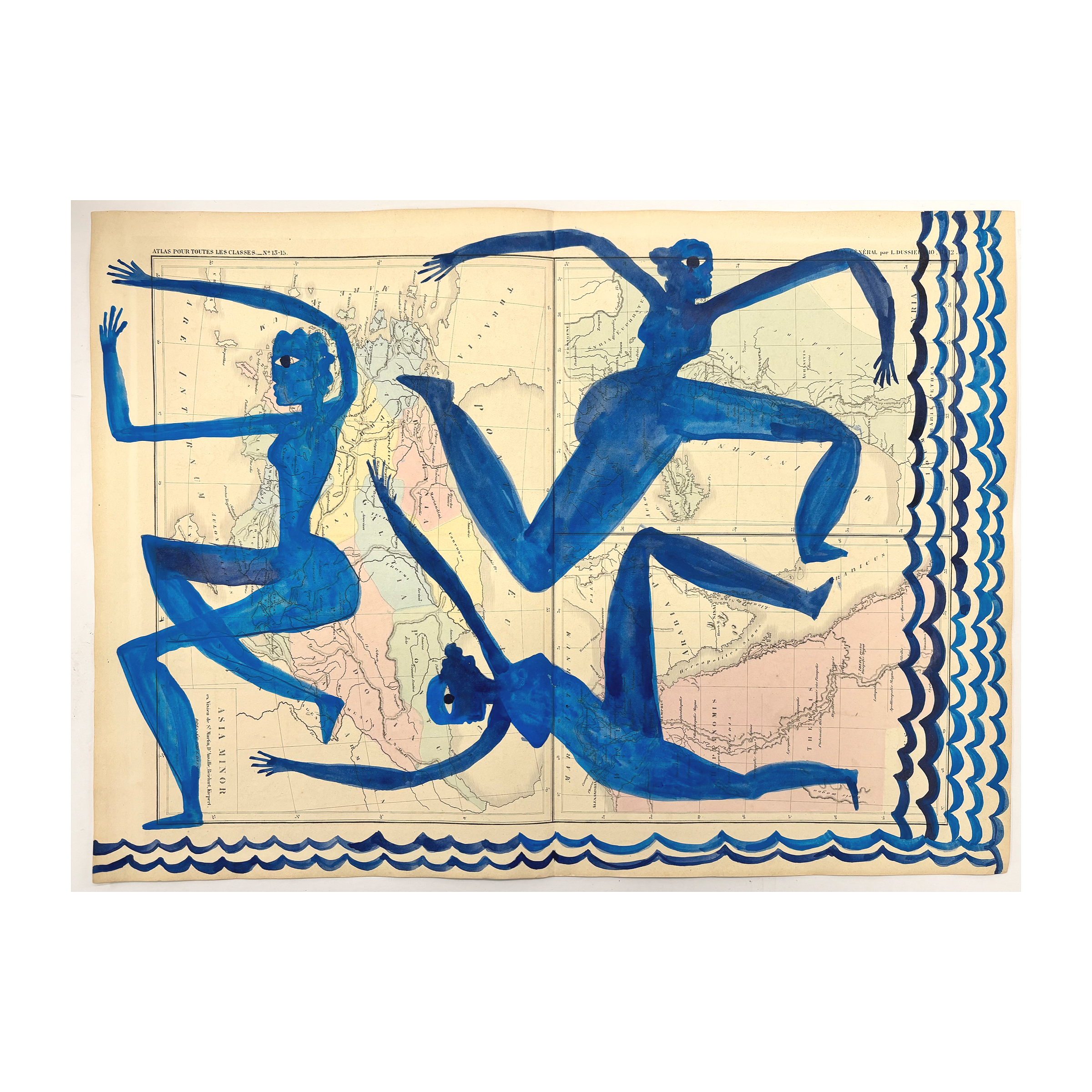 3 BLUE DANCERS on Asia Minor map dated 1856