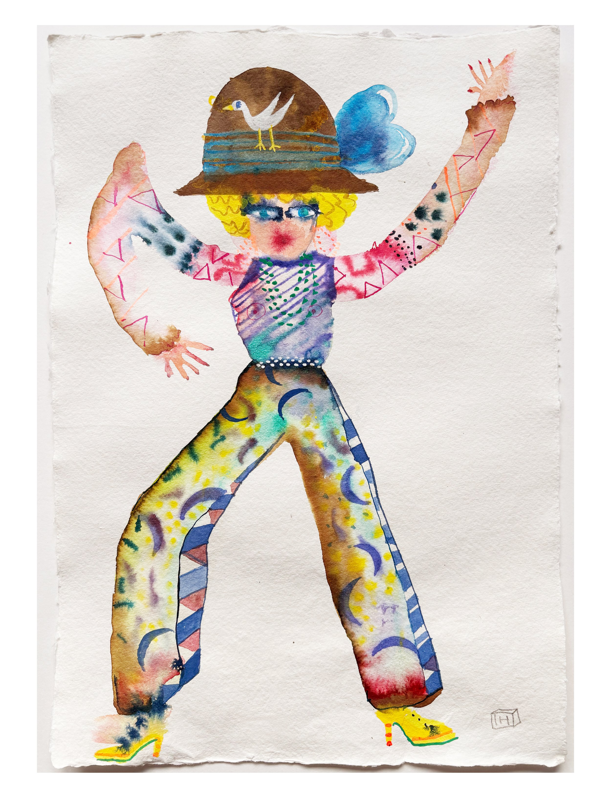 White bird in a hat "Dancer on paper"