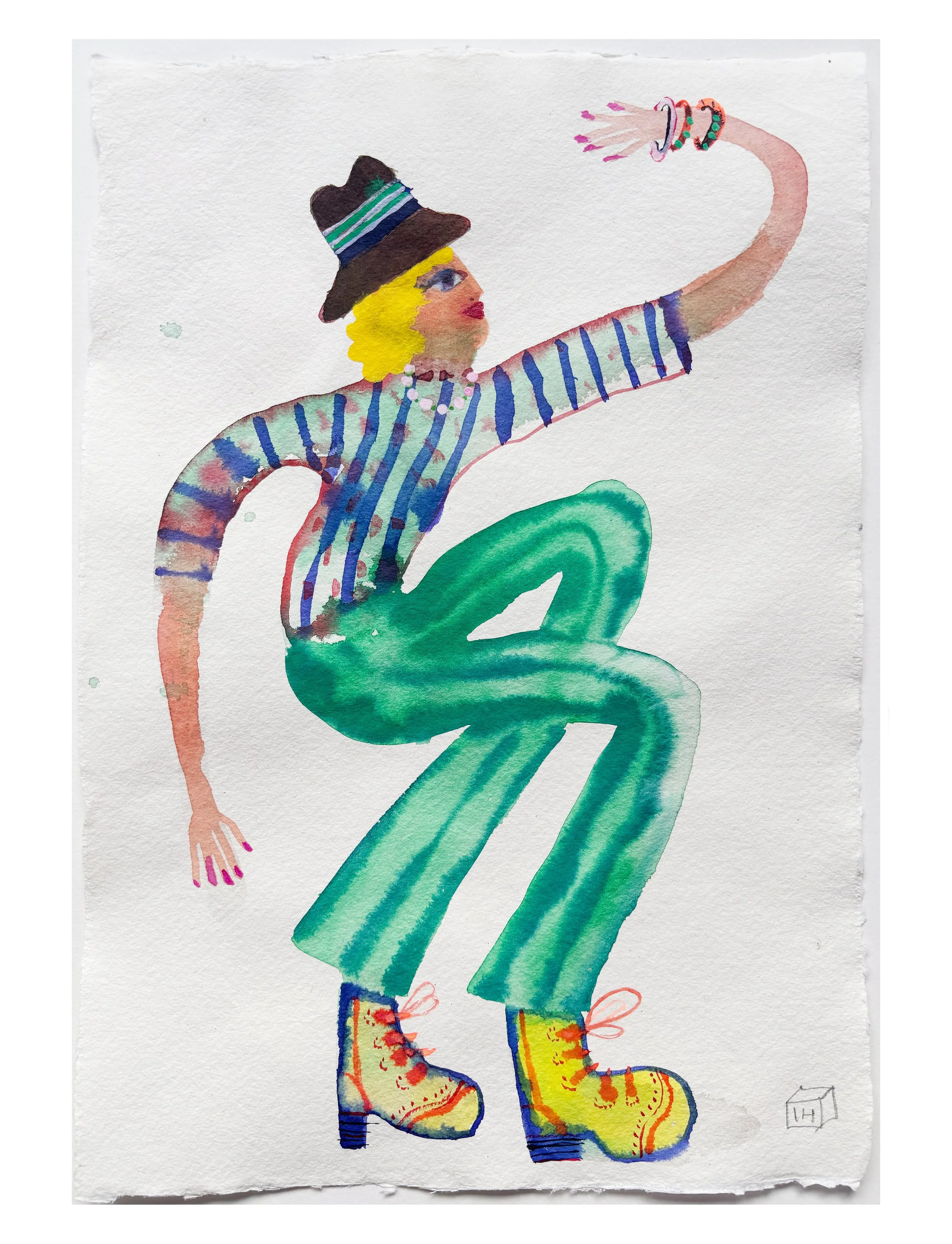 GREEN TROUSERS dancer on paper