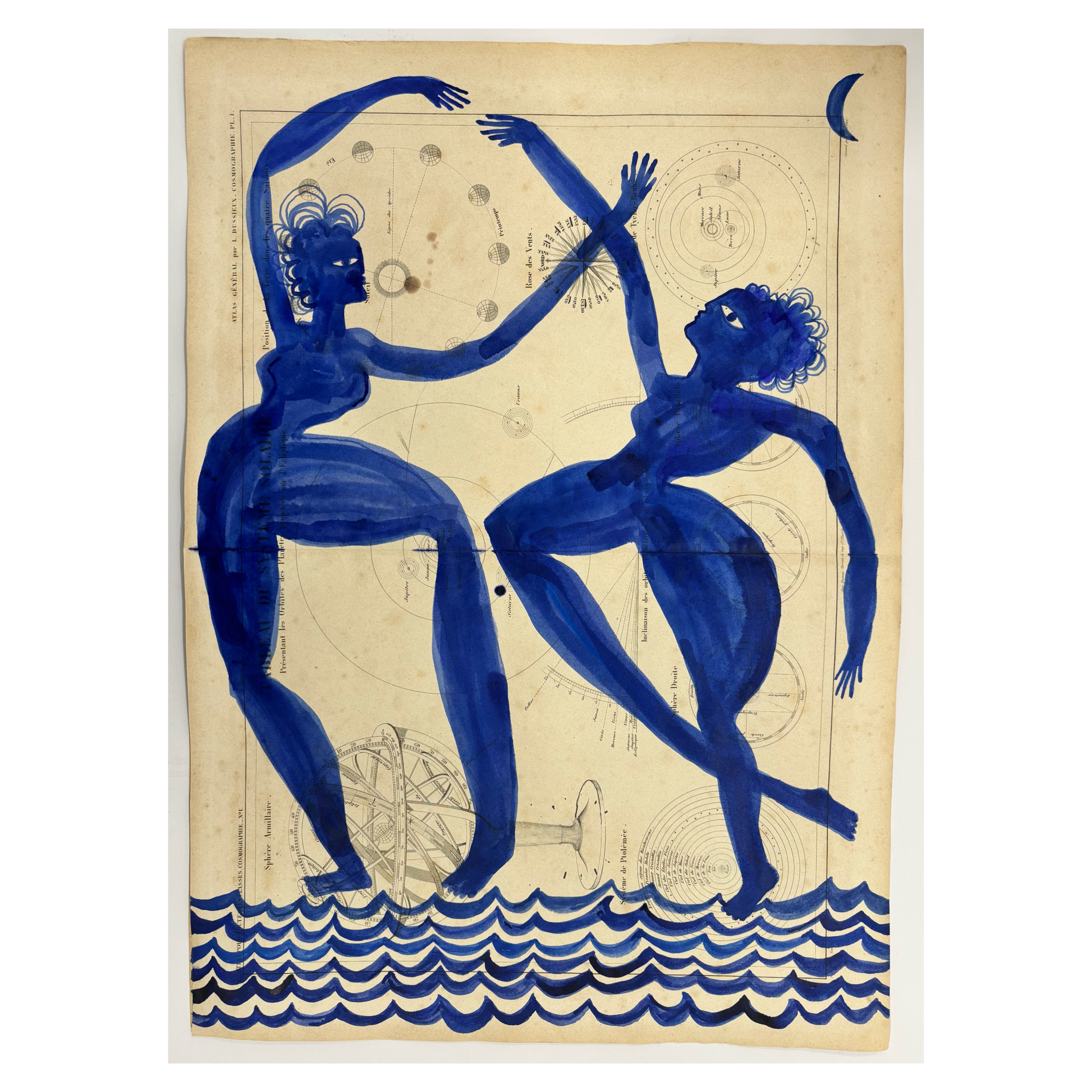 2 BLUE DANCERS on atlas de géographie page dated 1856