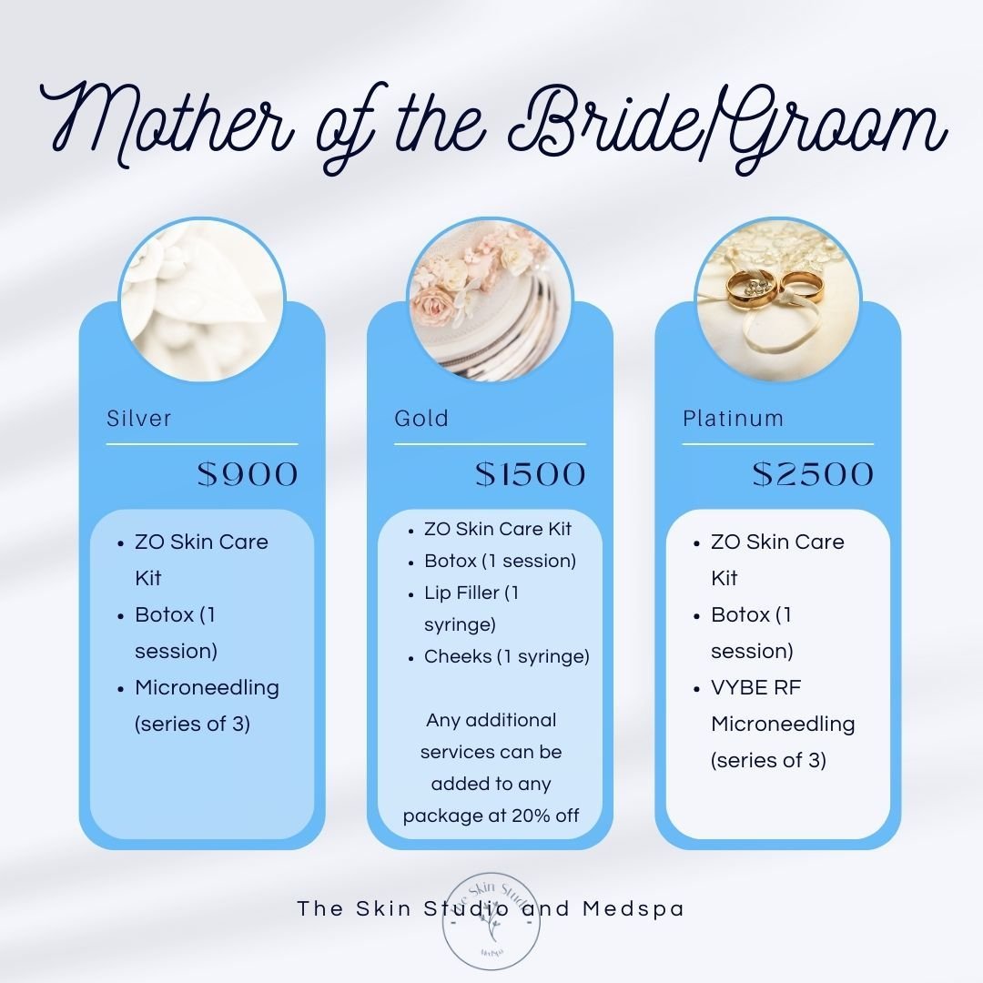 Are you planning a wedding with your daughter or son?
Don't neglect your own skin and face in the process!!! Mother of the Bride and Groom are photographed and looked at just as much as the happy couple!!!

These packages were created with busy moms 