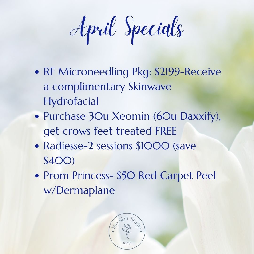 Grab these amazing specials before they are gone!!! 

RF Microneedling....a MUST for everyone! Rebuild collagen and elastin. Address skin laxity. Tackle fine lines and wrinkles. Minimal downtime (less than 24 hours).

Xeomin and Daxxify....tell those