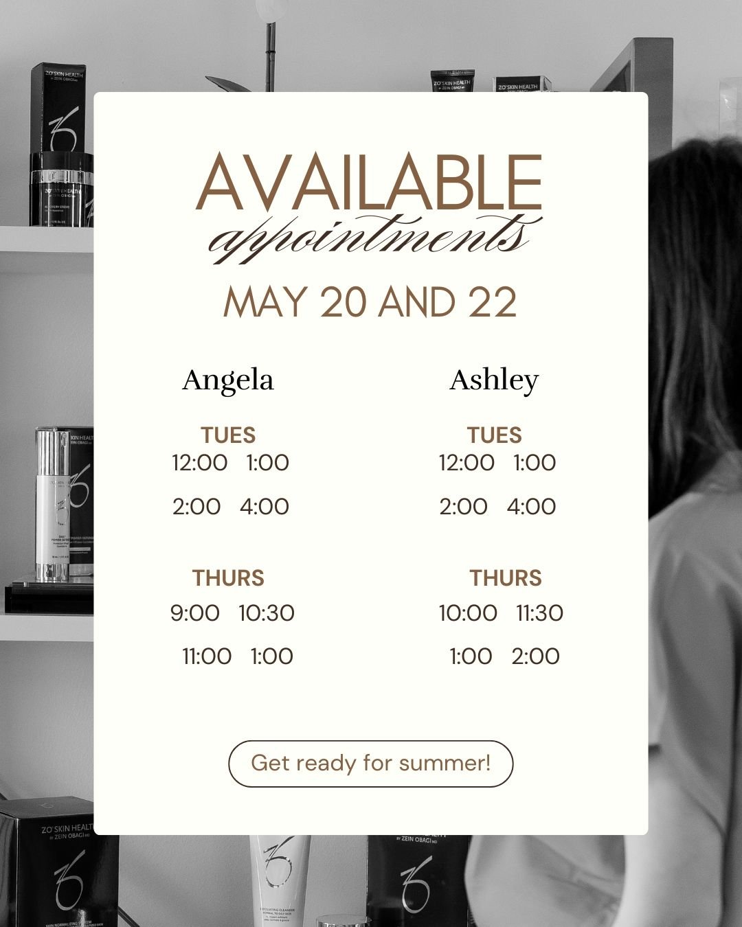 ✨ Last-Minute Glow-Up Alert! ✨
Summer is basically here &mdash; are you beach-ready? ☀️
Snag one of our last-minute appointments this week and get glowing, sculpted, and smooth in time for the sunshine! 💆&zwj;♀️🌴
📅 Limited spots &mdash; book now b