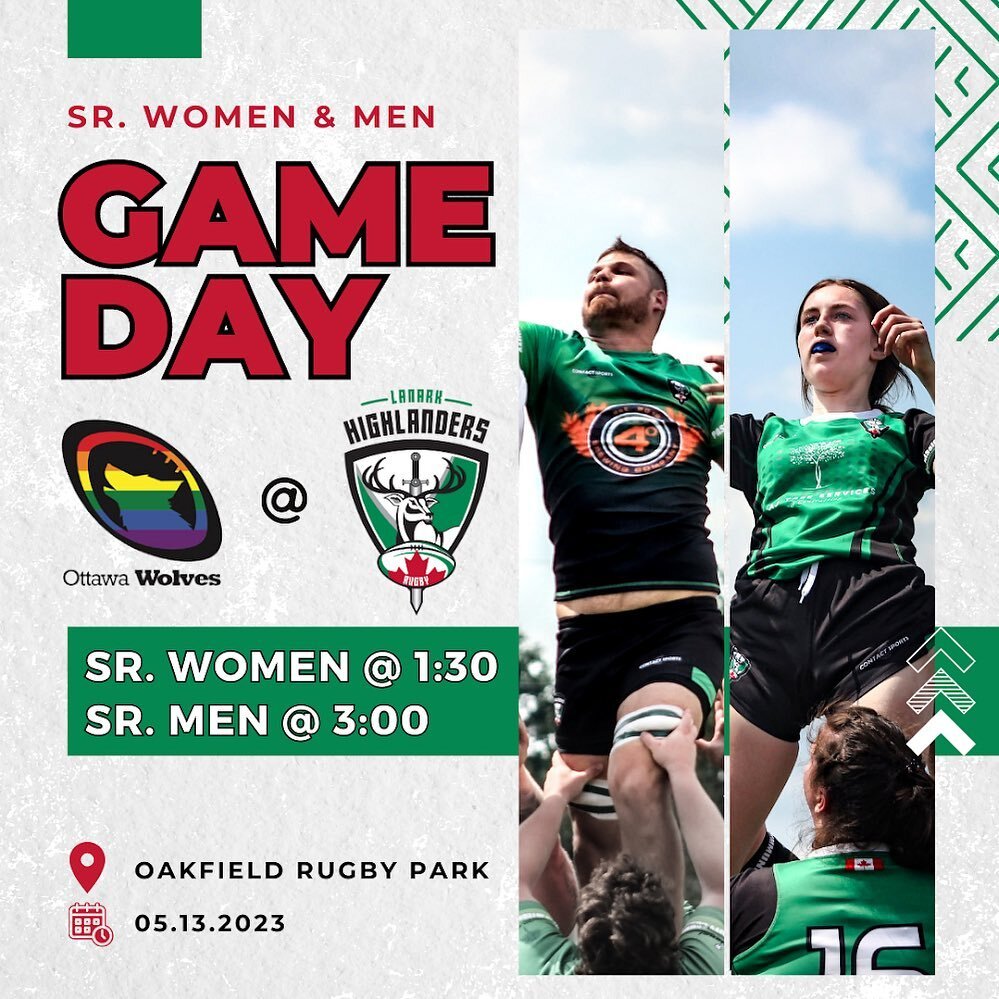 It&rsquo;s a Highlanders Game Day!

Pre-season action kicks off this afternoon with a couple of friendlies. The Sr. Women take on the Ottawa Wolves at 1:30pm, followed by the Sr. Men at 3:00pm. 

Saturday&rsquo;s a rugby day!
