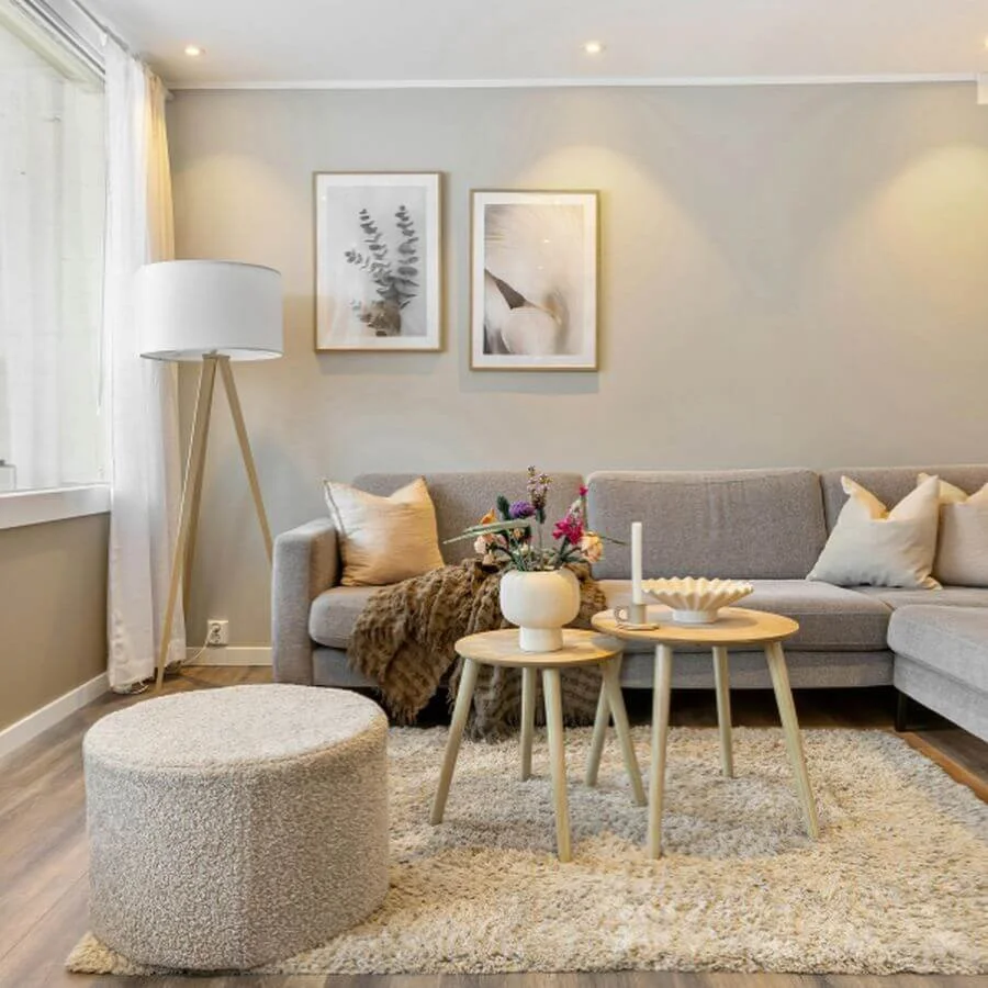Fresh, organized living space with comfortable furnishings and a calm neutral design representing a new beginning.