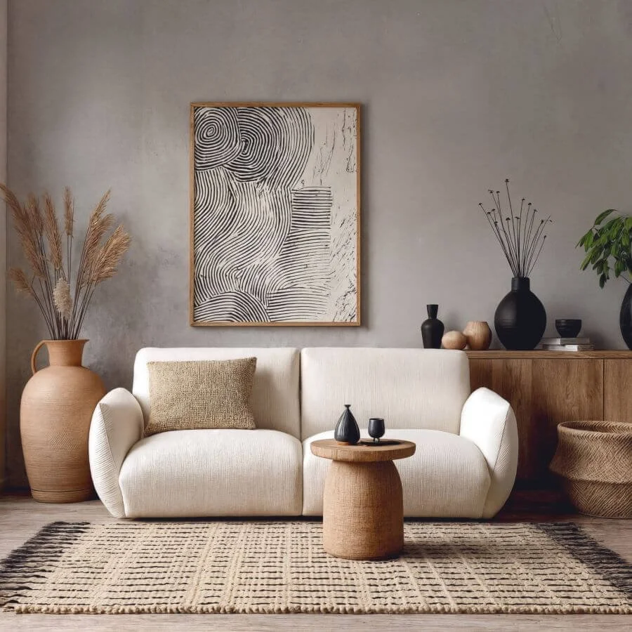 Calm, organized living room with a comfortable seating area and a welcoming home interior.