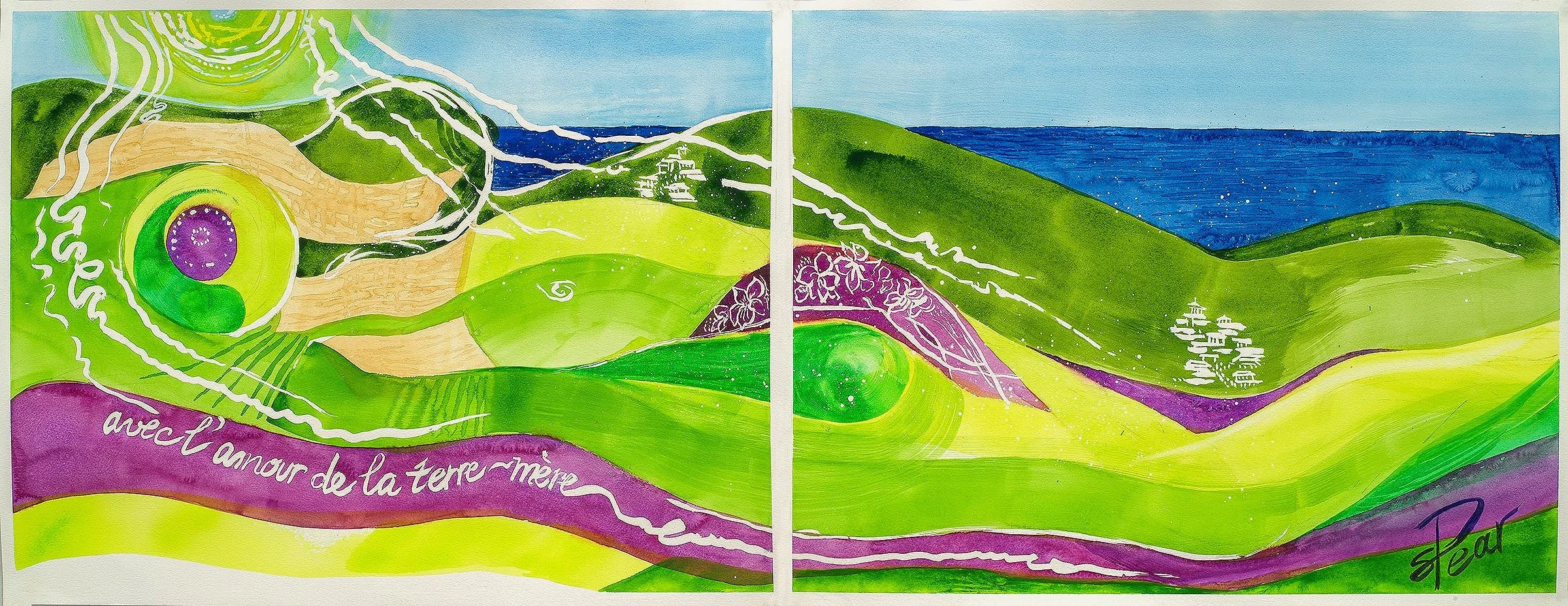 Amour de la Terre-Mère (diptych) - Côte d'Azur, France
October 2022
2X- 20"H x 25"W
Original Watercolor on paper
$1200 unframed (framing available on request)