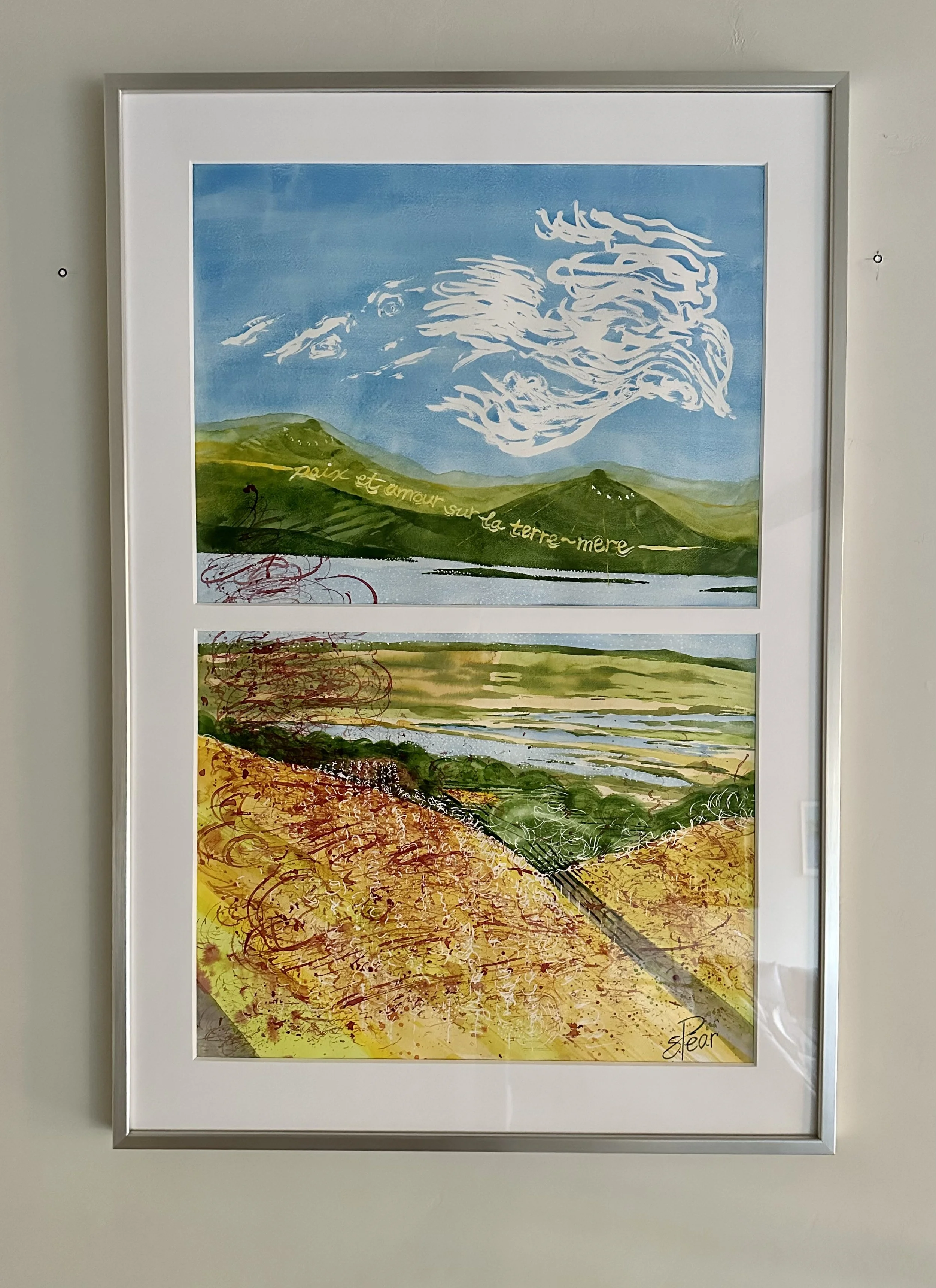 Paix et Amour - Gruisson, France
November 2022
31"W x 46"H
Framed Diptych - Original Watercolor on paper
$1850 framed 
