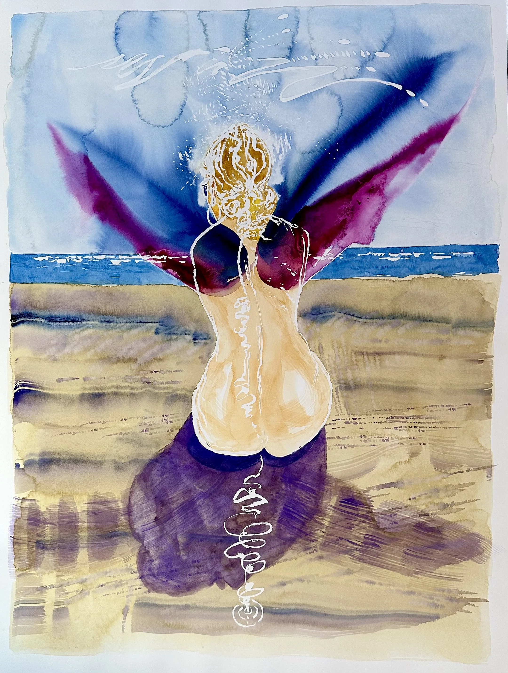 Sur le Plage - Gruissan, France,
April 2023
18"W x 24"H
Original Watercolor on paper
$450 unframed (framing available on request)