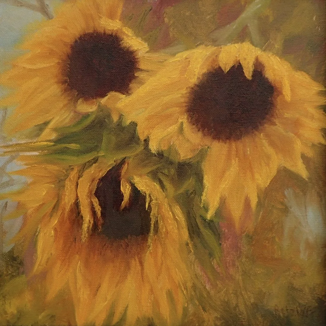 "The Last of the Sunflowers" - oil on canvas 10 x 10 - $390 framed