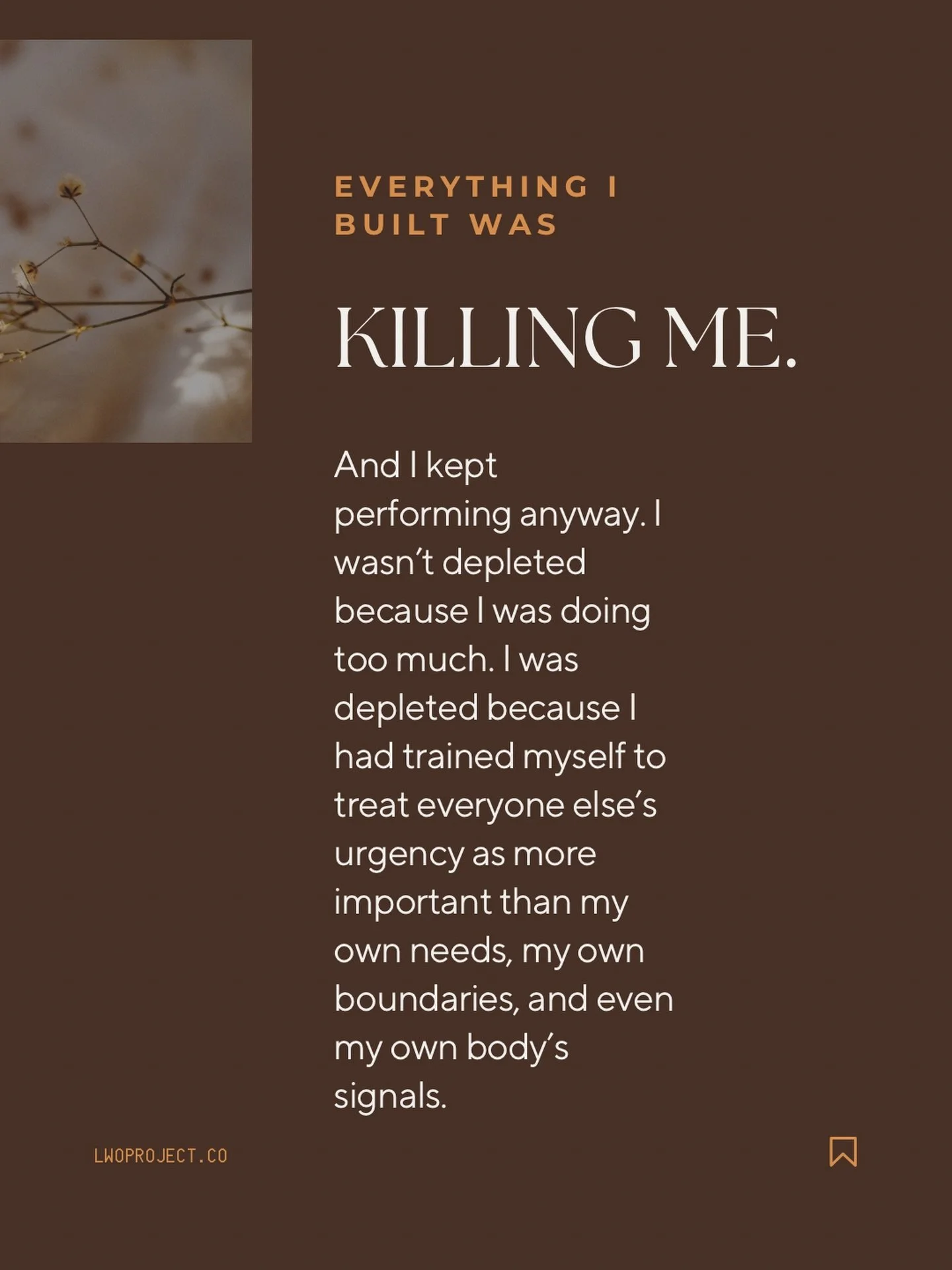 I kept showing up at the highest level even when I had nothing left. I kept saying yes when every part of me wanted to say no. I kept managing other people&rsquo;s emotions while quietly abandoning my own. And I did it so consistently that I started 