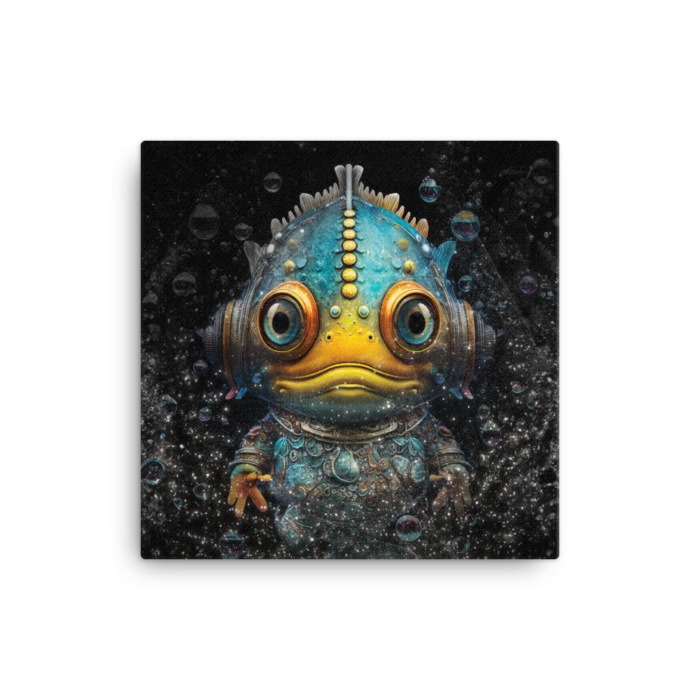 Stretched canvas on wood frame wall art for kids of colorful underwater sci-fi fantasy space aliens created by Liquid Twist.