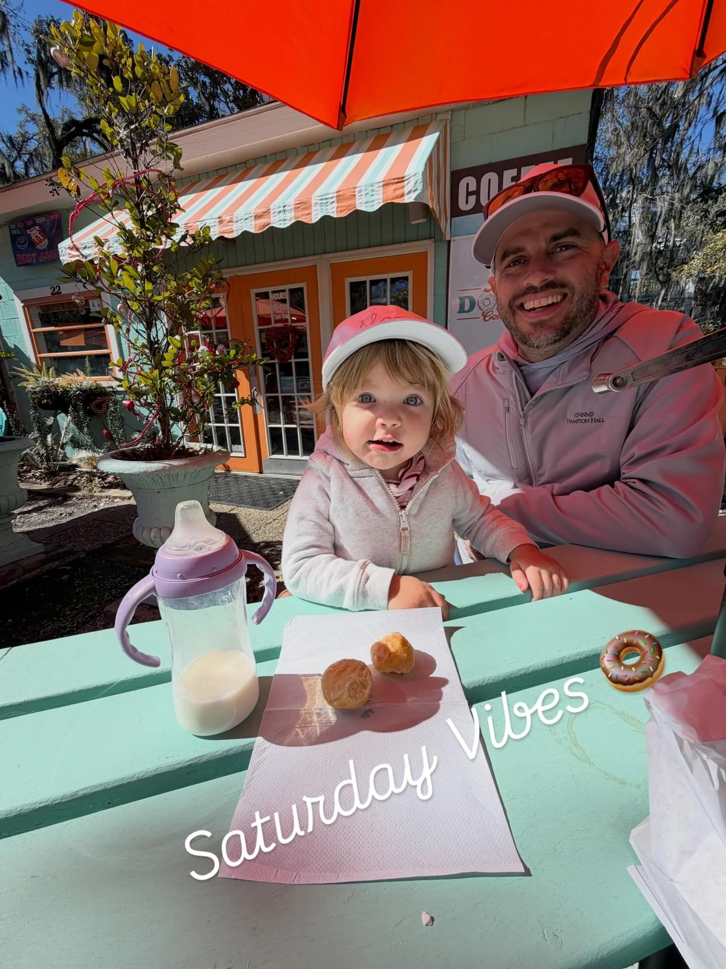 Our Saturday morning go to spot in Bluffton, SC. Sloan loves her donut holes! #donut