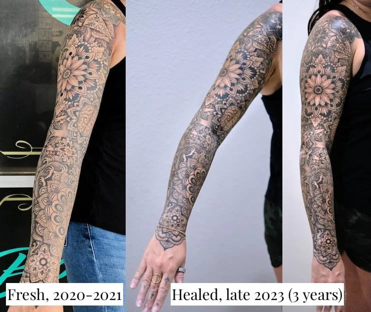Mandala sleeve, 3 years healed