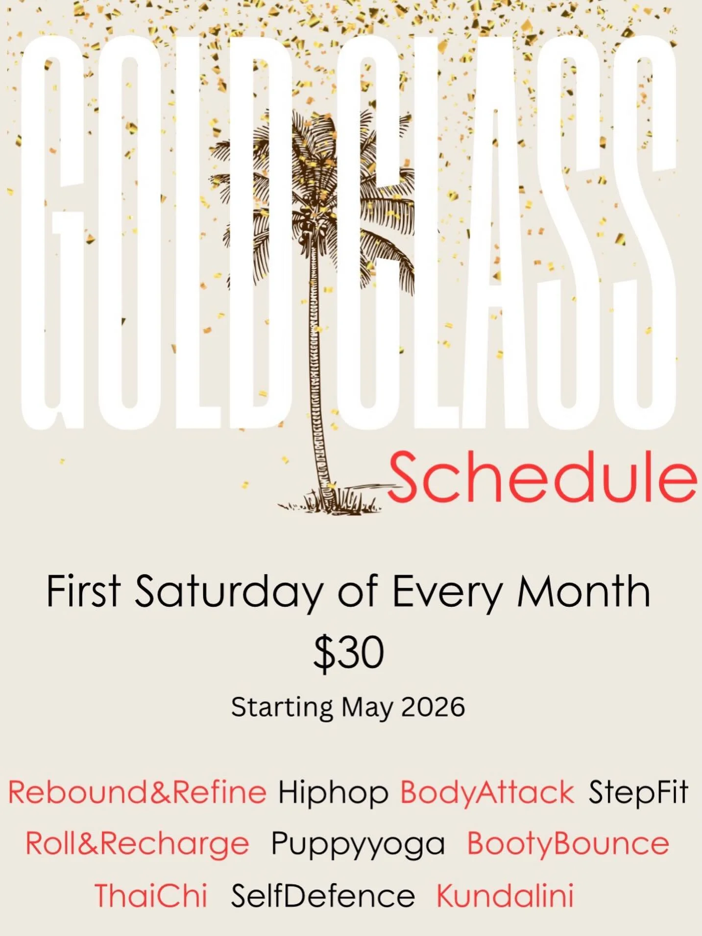 ✨ GOLD CLASSES ARE BACK ✨
Starting again in May and running the first Saturday of every month 💛
Our monthly specialty classes are back for 2026, bringing you something fun, different, and outside the norm every single month 👏
Each Gold Class will f