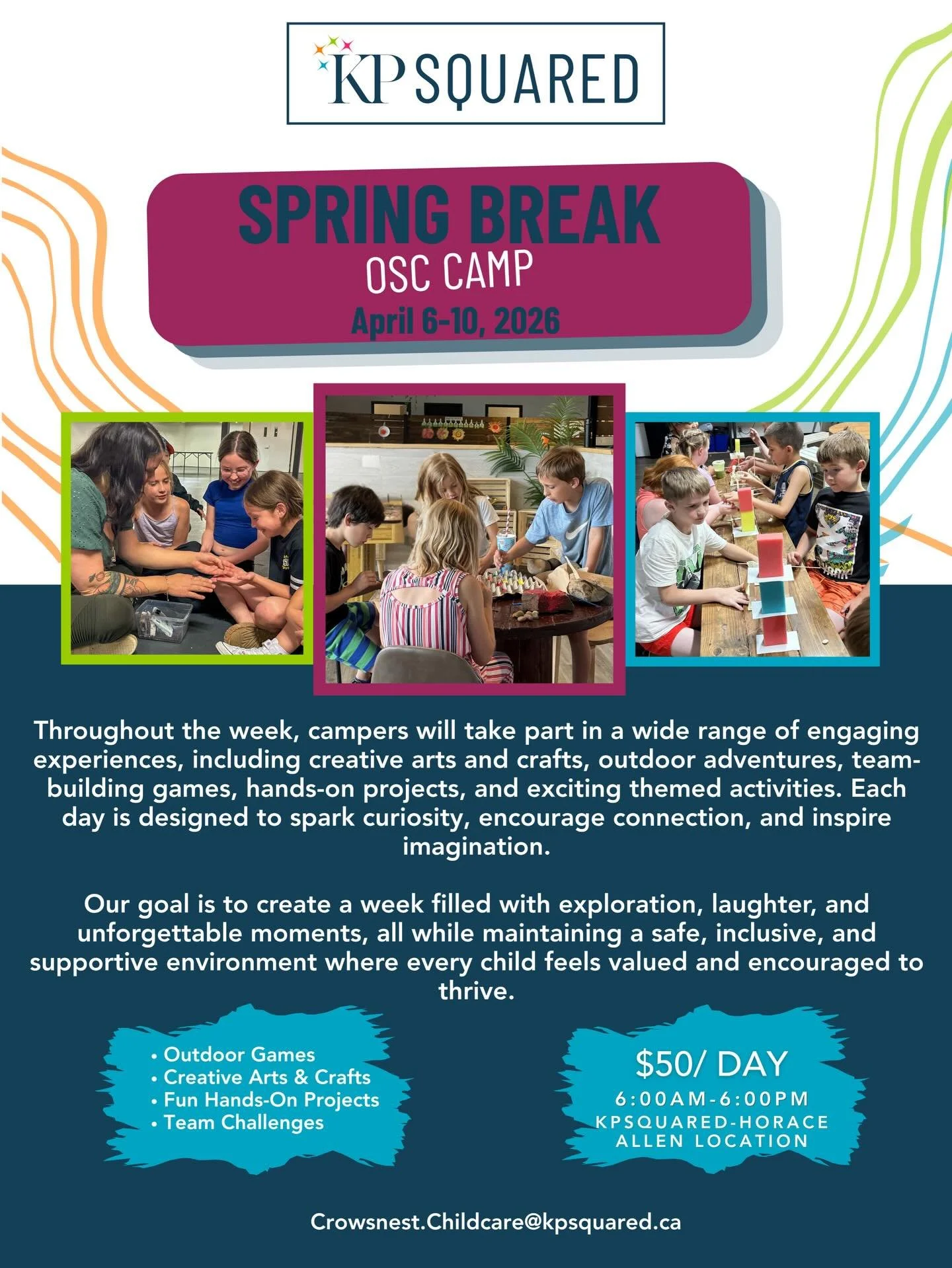 SPRING BREAK OUT OF SCHOOL CARE for Crowsnest Pass🐣🌷

Looking for a fun, engaging, and safe place for your child over Easter break? We&rsquo;ve got you covered!

📅 April 6&ndash;10
📍 Horace Allen School, Crowsnest Pass

Join KPSquared for a week 