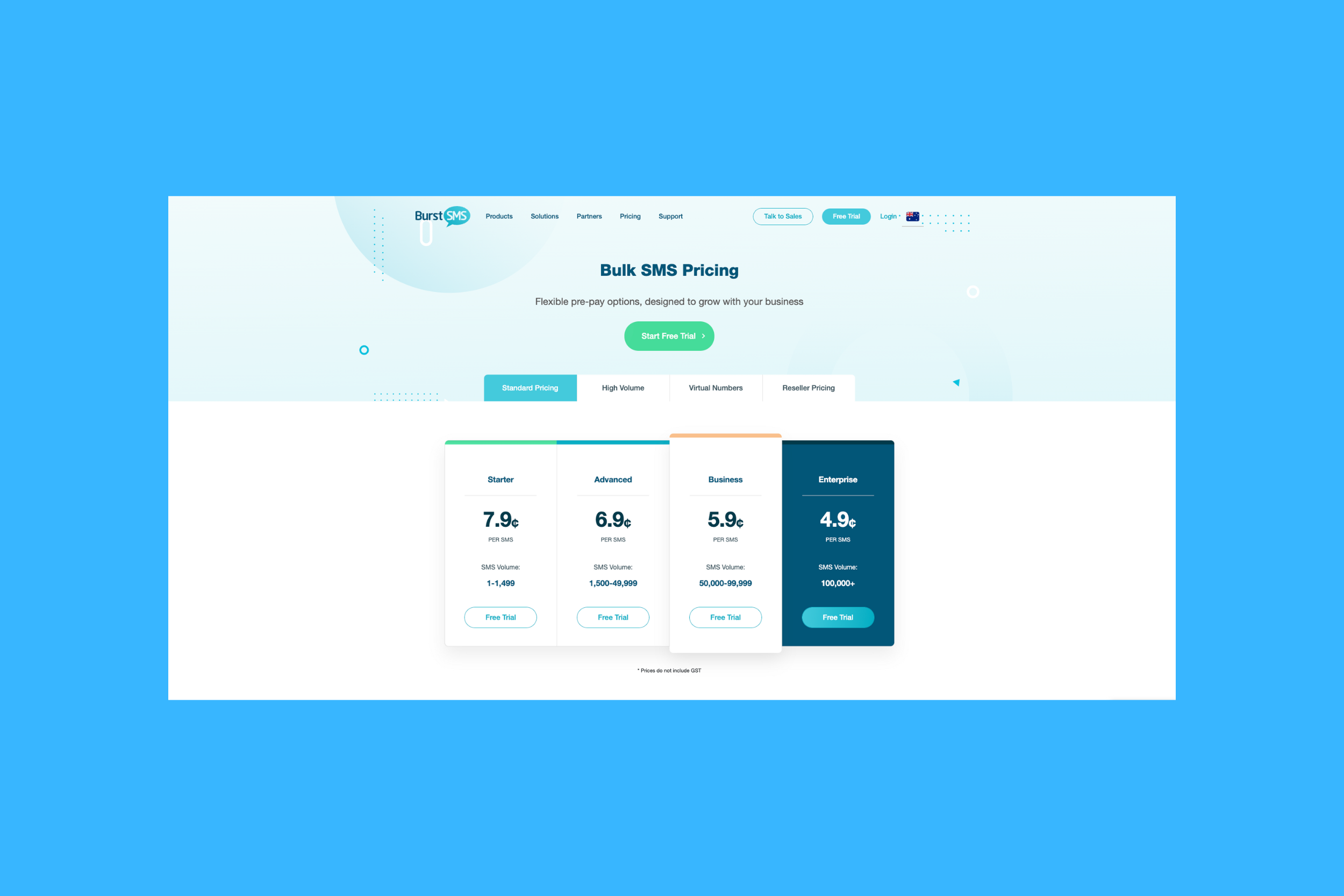 Pricing page design and layout