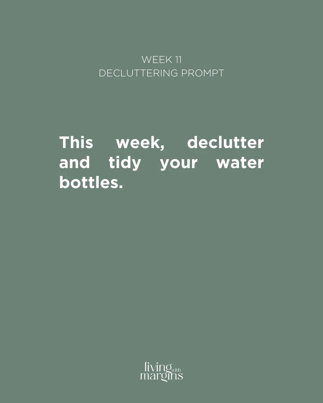 Declutter Prompt: Water bottles⁠
⁠
Do you have a collection of water bottles? I know I do, sigh. I seem to have a lot of promotional water bottles that are really quite nice. But there are only one or two that I use regularly.⁠
Collect all your water