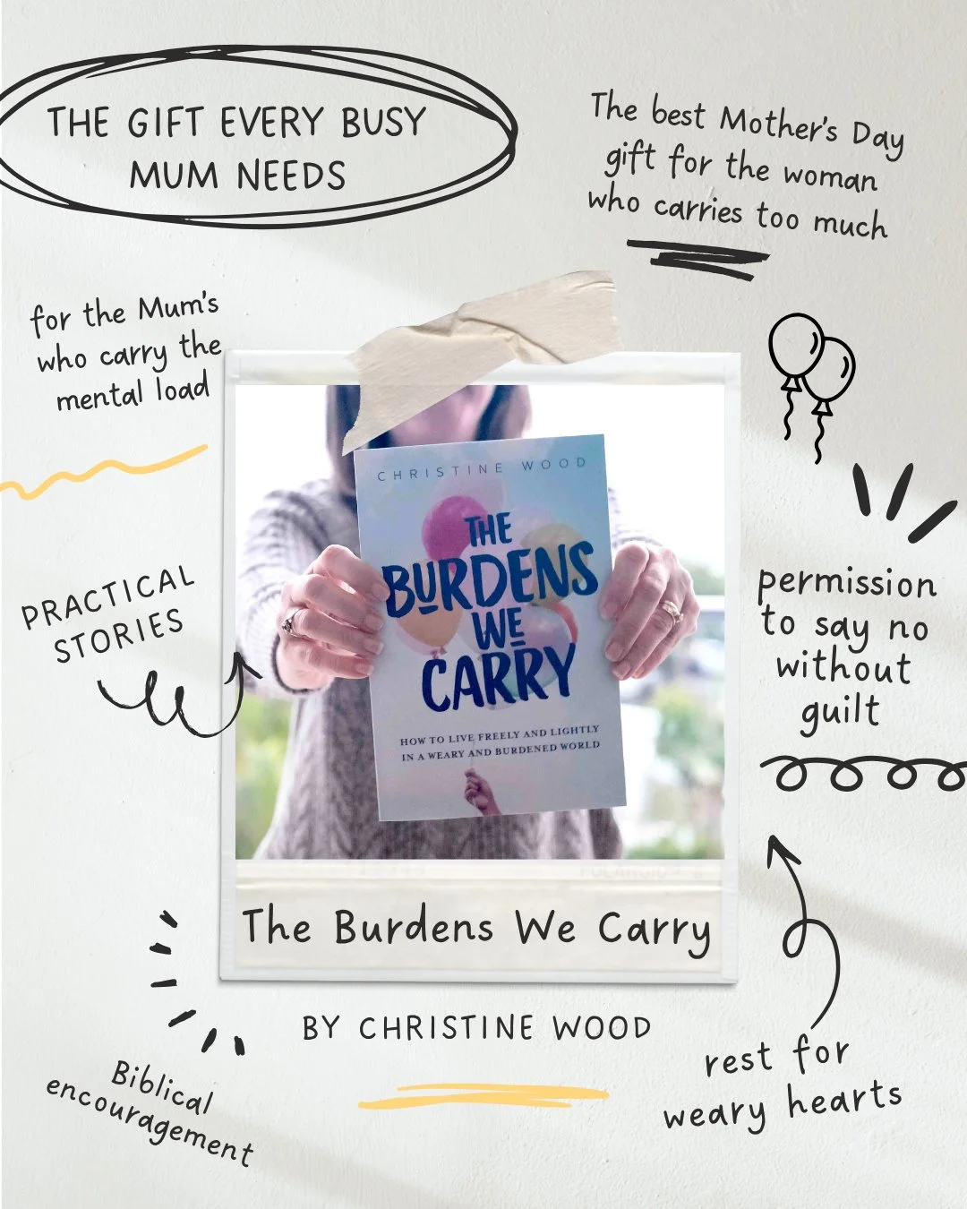 A little reminder as Mother's Day approaches&hellip;⁠
⁠
If you're looking for a meaningful gift for a mum in your life &mdash; or honestly, for yourself &mdash; I'd love for you to consider The Burdens We Carry 🎈⁠
⁠
I wrote it for the woman who is d