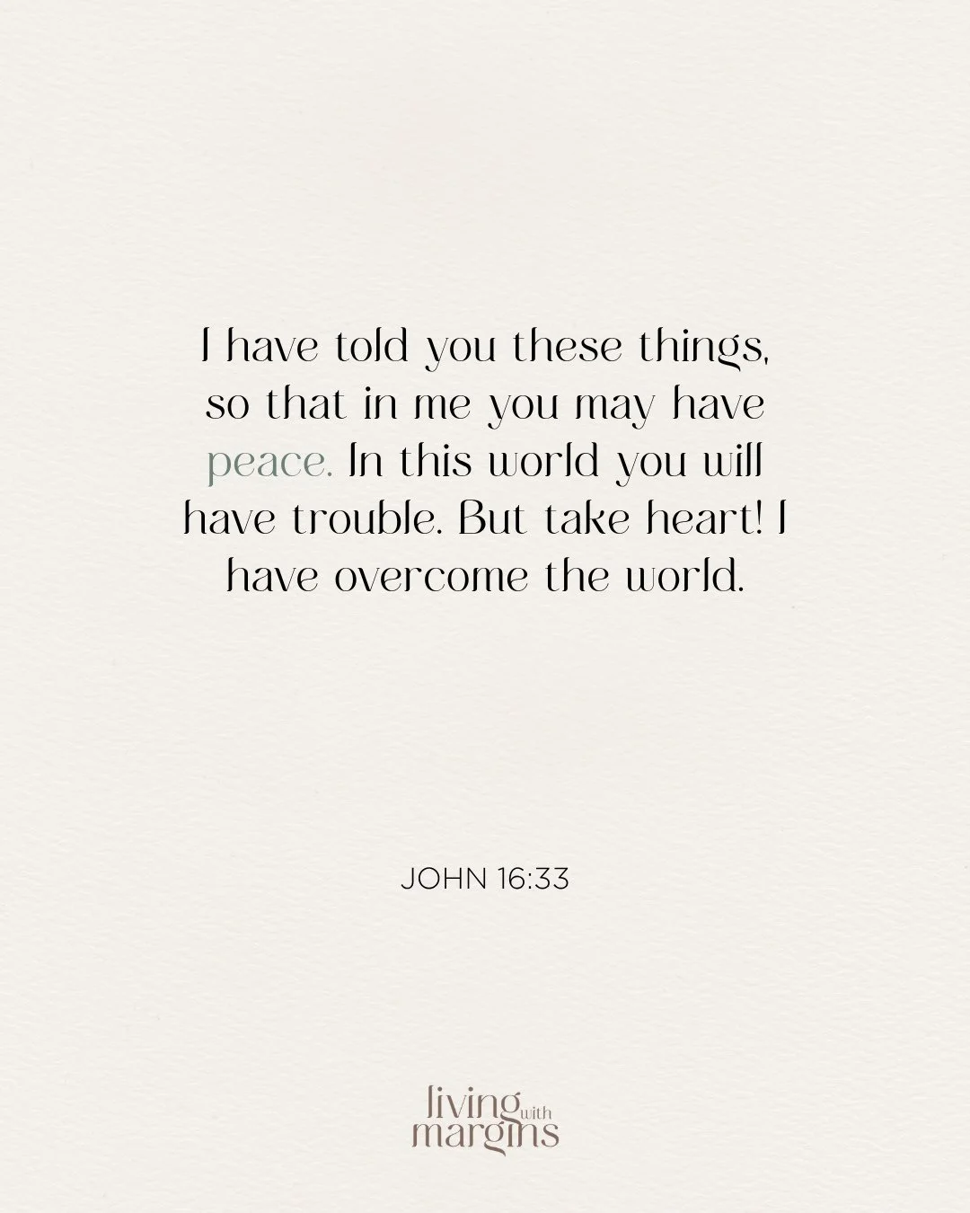 Trouble is part of our lives. But that isn't the end of the story.⁠
⁠
In Christ, we can have peace.⁠
⁠
What are the things that make you more aware of his peace? Here's my list:⁠
> walking or sitting in a park or on the beach⁠
> listening to wo
