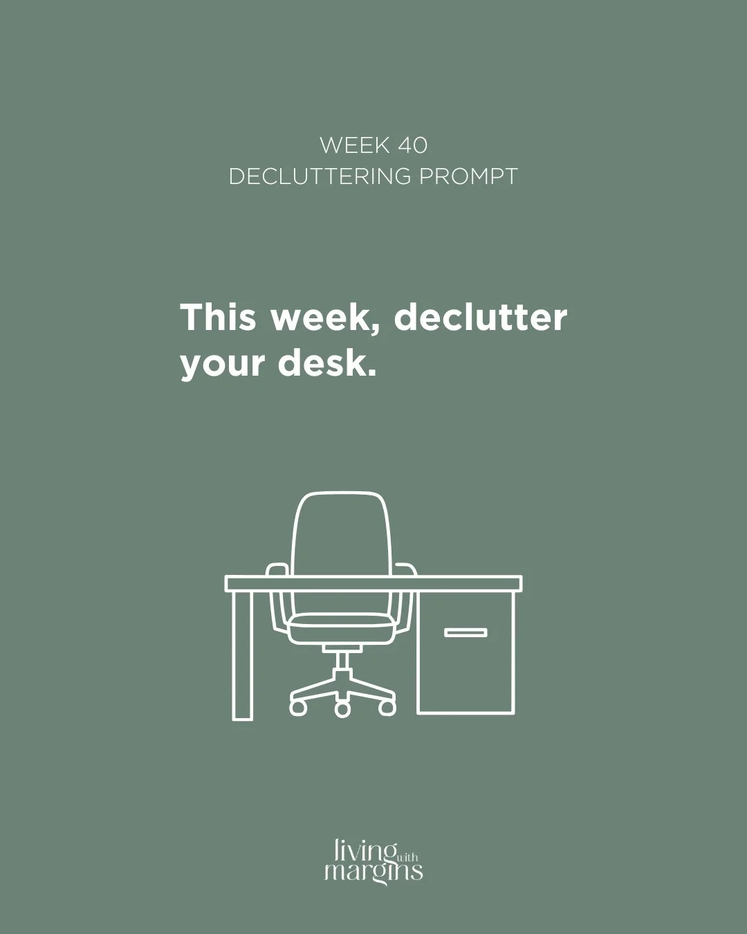 Week 40 declutter prompt: Your desk.⁠
⁠
Clear off your desk and give it a clean. Replace what needs to be there. Try to find places to put as much as possible away out of sight to keep the desk top as uncluttered as possible.