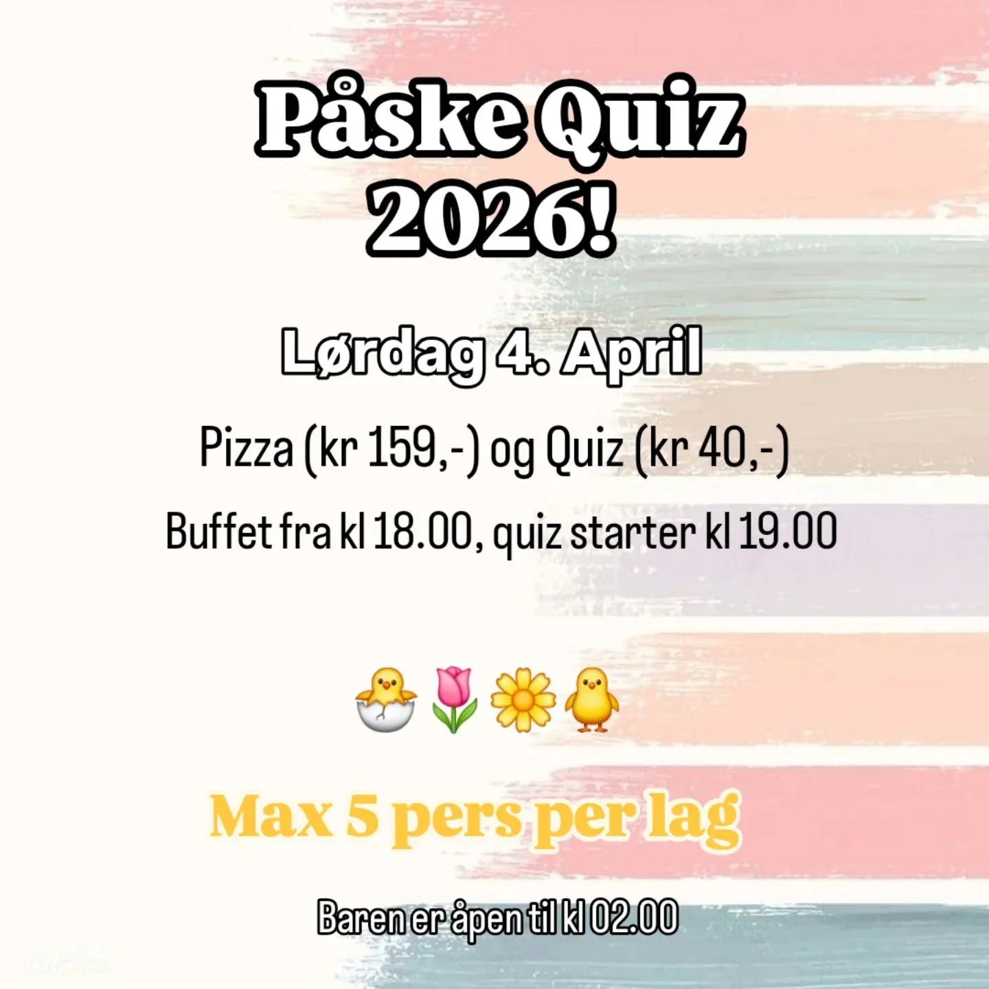Vi gleder oss til P&aring;ske! 🪺🐤
Som alltid organiserer vi med stor glede v&aring;r P&aring;ske quiz

Husk p&aring;melding! 

☎️ 61240960
📧 post@trolltun.no 

V&aelig;lkome!! 🍕✨️🪩

Hilsen,
Team Trolltun🫎