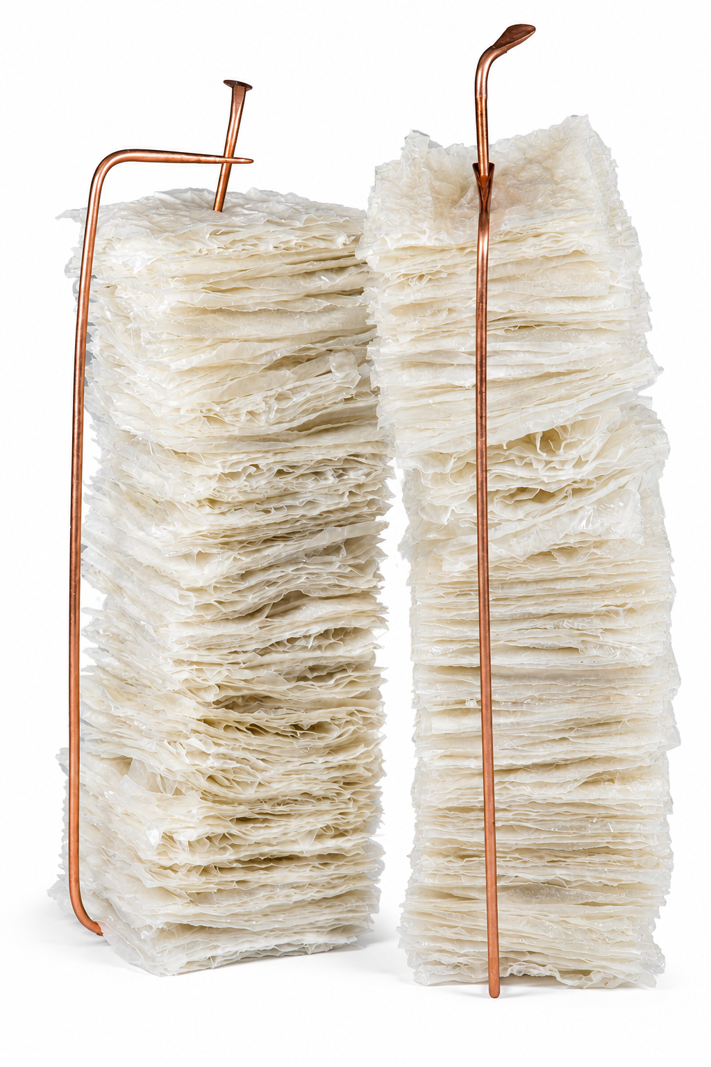 laminate 2, 2021, toilet paper, resin, copper, 15x4x4" each