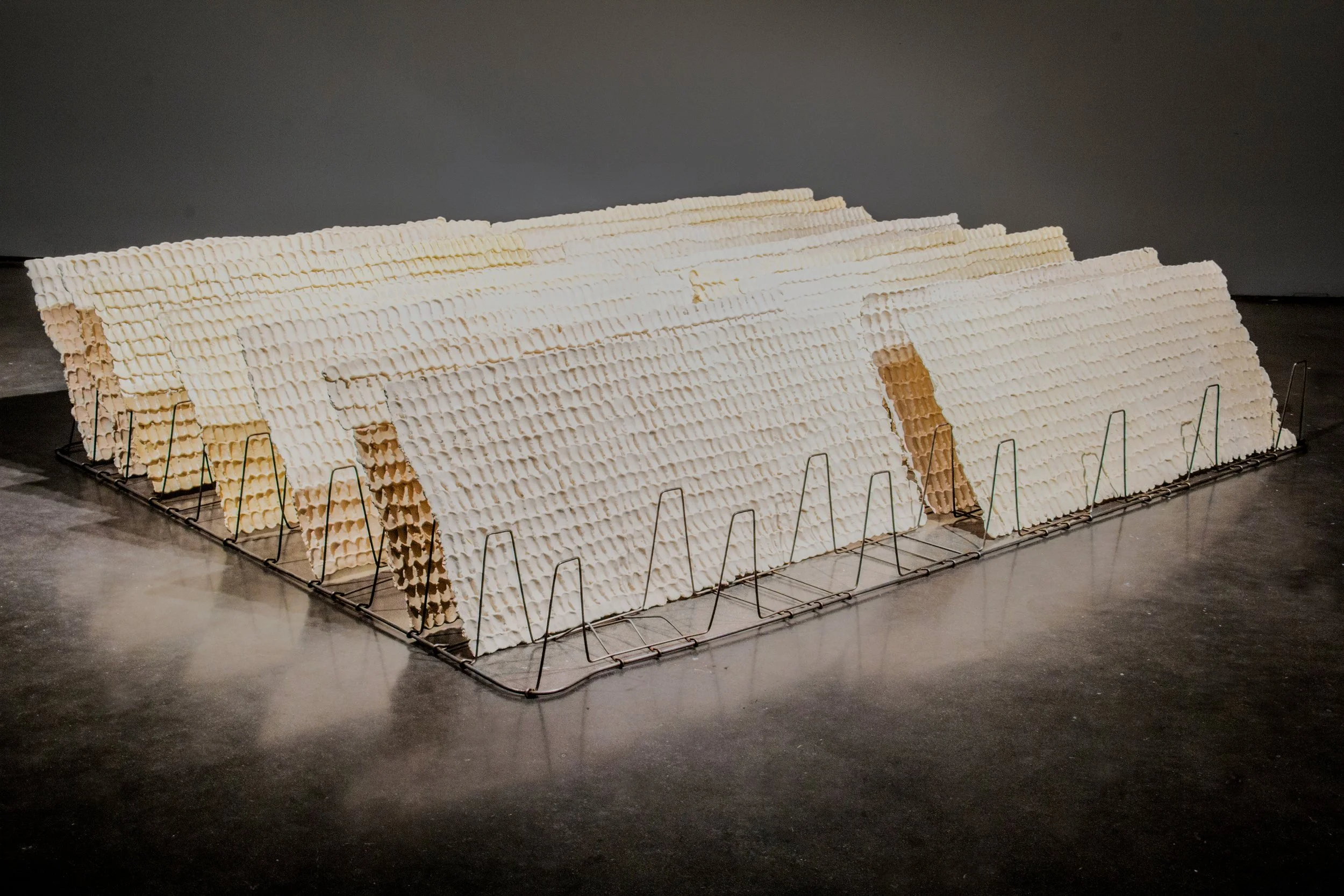 tremor, 2021, ceramic, mattress frame, 62x82x24"