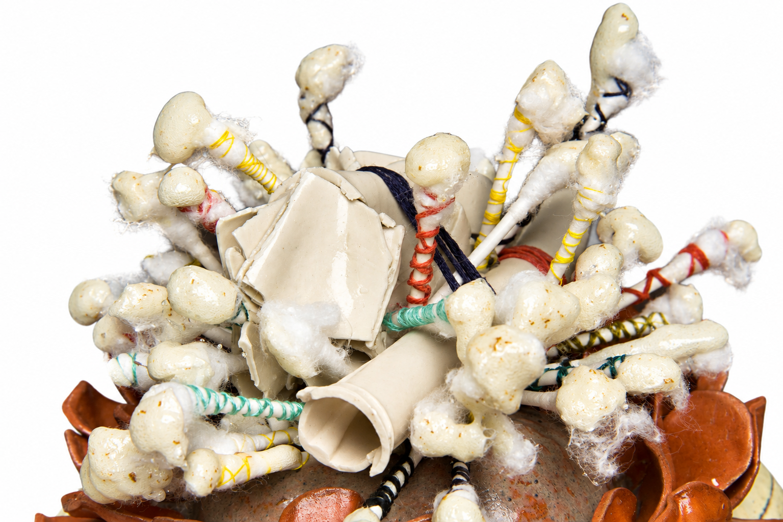 squash . 2016 . ceramic, glaze, cotton swabs, thread