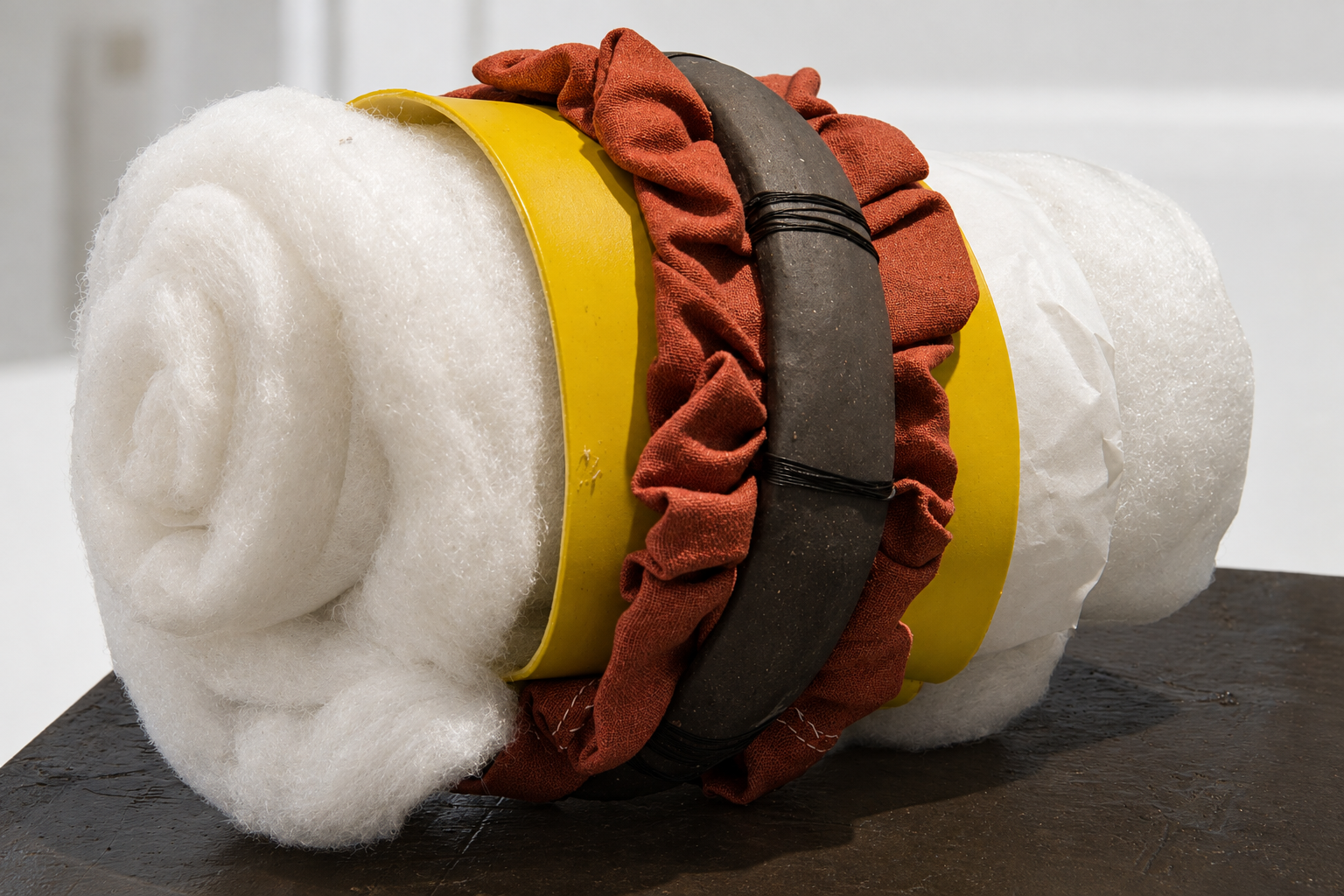 interchange . 2016 . ceramic, fabric, thread, vinyl, batting, parchment paper 