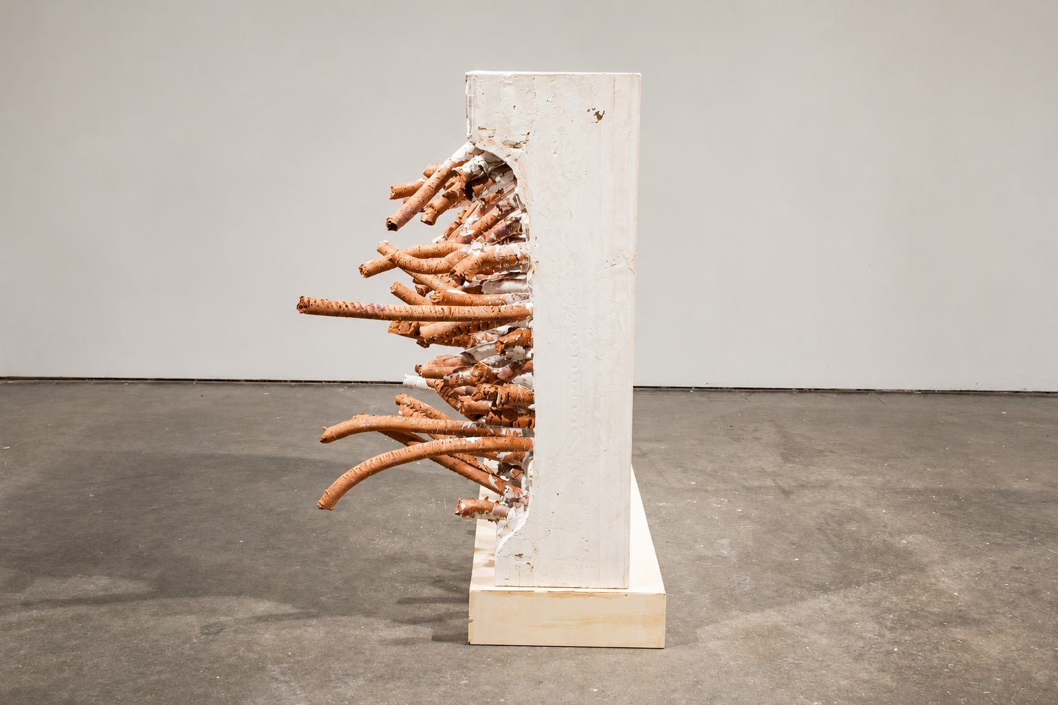 baby breath, 2021, mattress springs and casings, hydrocal, earthenware, cobalt oxide, 48x48x12"