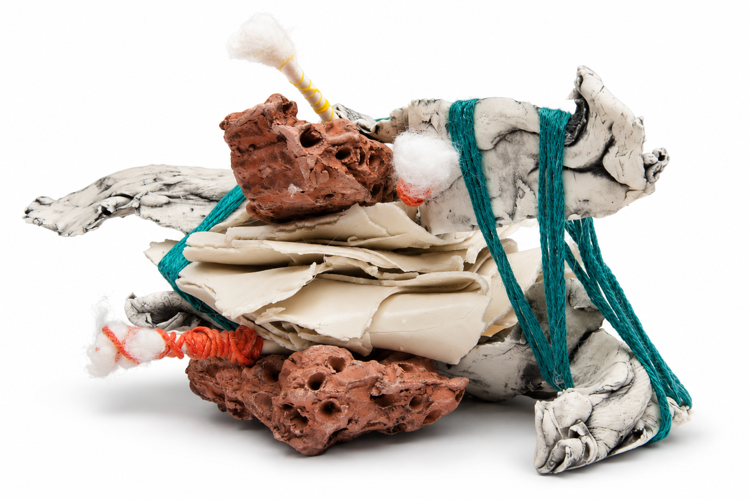 interchange . 2016 . ceramic, stain, thread, cotton swabs