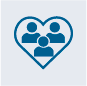 Hartvormige icon met zes mensen symbolen binnenin