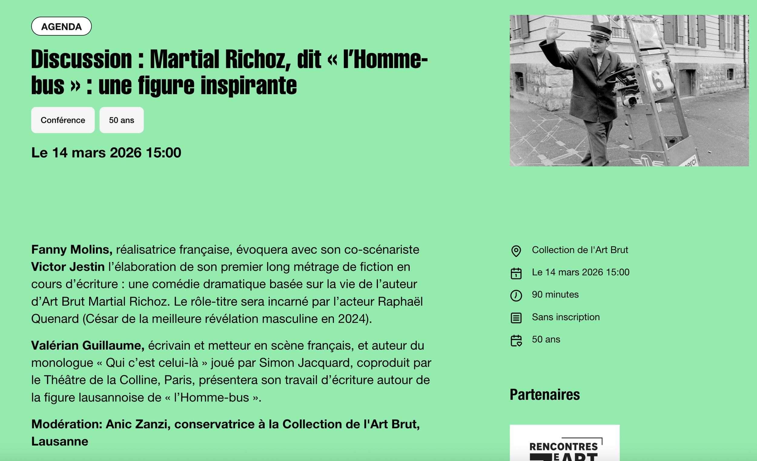 Rencontre à la collection d’art brut de Lausanne organisée pour les 50 ans sur le thème de “Martial Richoz, figure inspirante.”