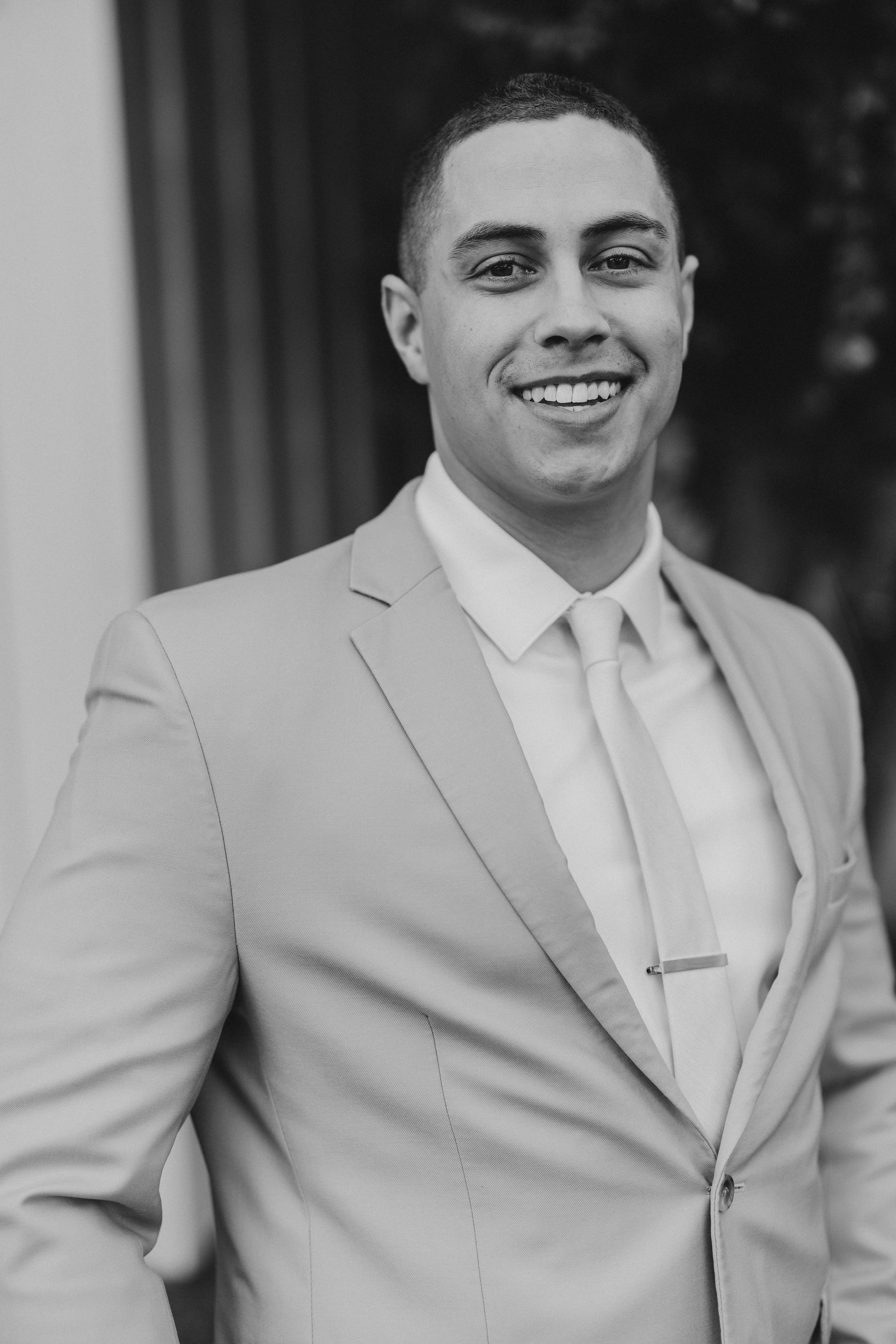 black and white groom portrait in pala, california